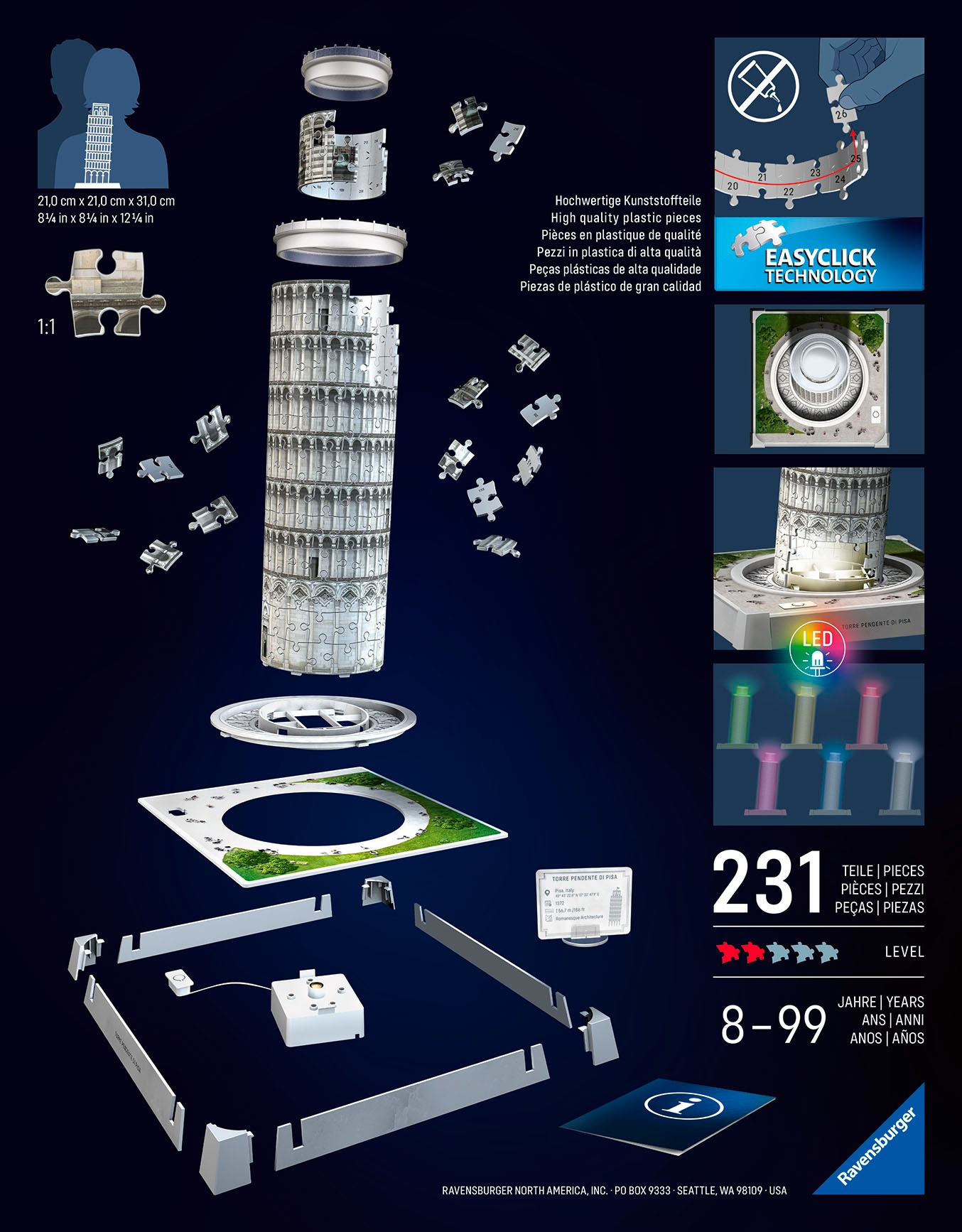 Ravensburger 3D-Puzzle »Iconics: Schiefer Turm von Pisa - mit Licht«, Made in Europe