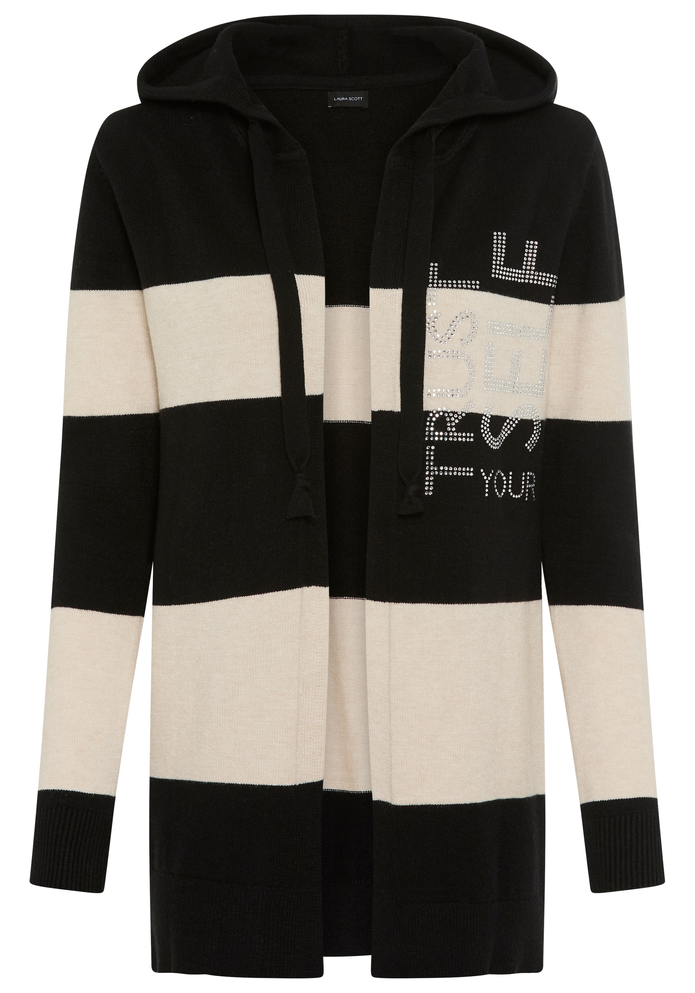 Laura Scott Kapuzenstrickjacke Winterstrick mit Streifen und Glitzerdetails - NEUE KOLLEKTION