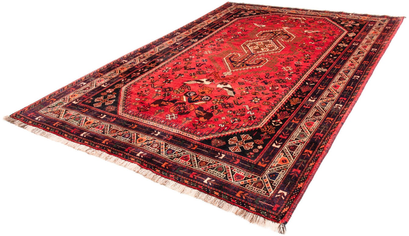 Wollteppich „Shiraz Medaillon Rosso 305 x 205 cm“, rechteckig, Unikat mit Zertifikat Rot 10 mm B/L: 205 cm x 305 cm – 10 mm