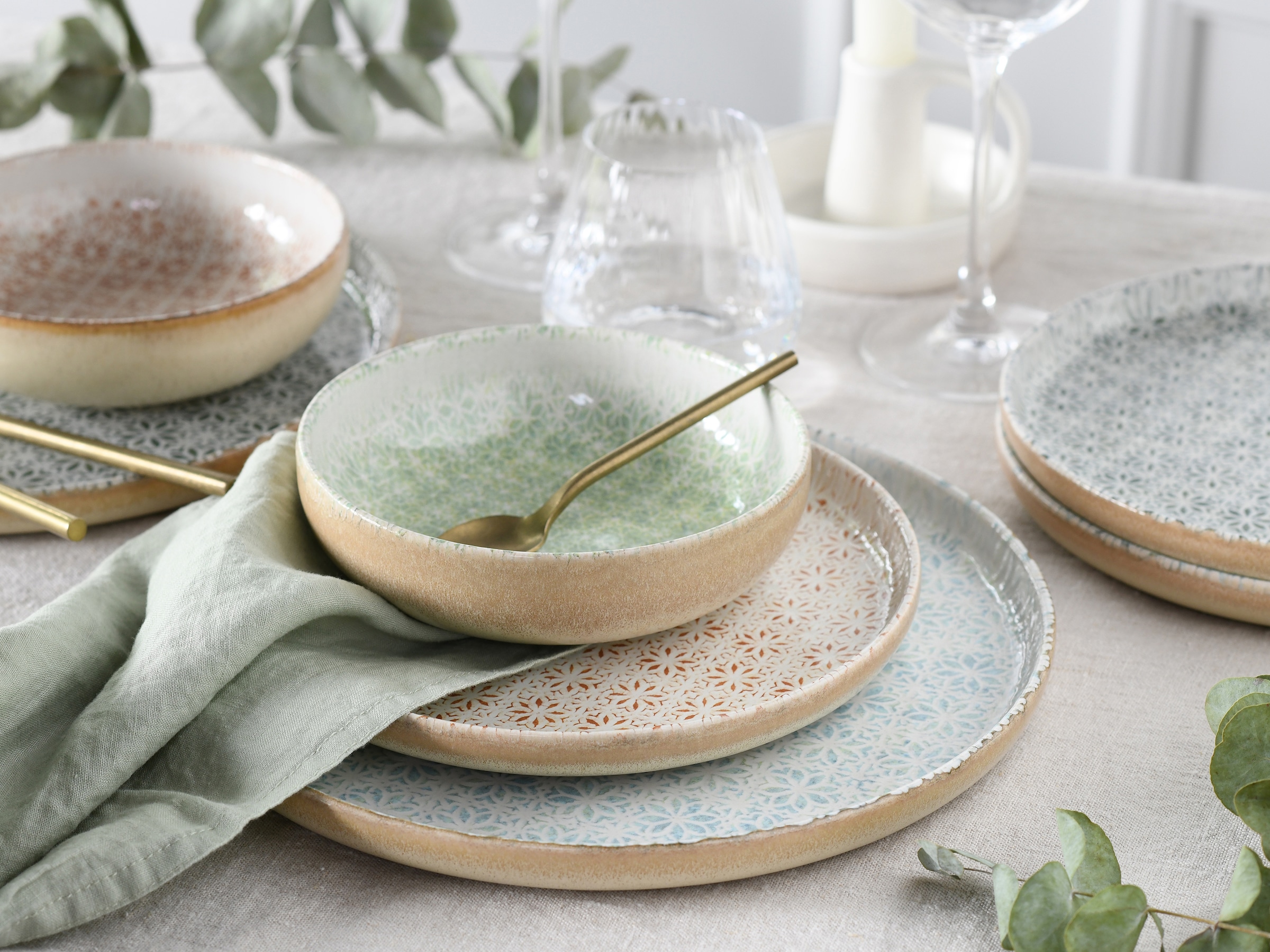 CreaTable Teller-Set »Uno Emiliana, Teller Set 12-tlg« Shabby Look, Vintage Style