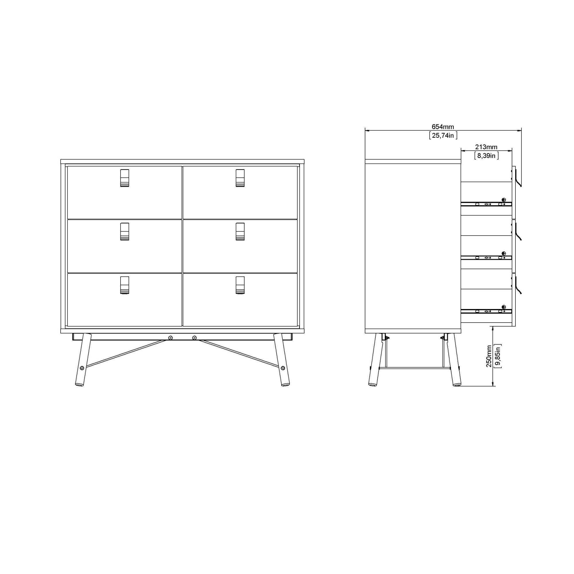 andas Kommode »Ry Aufbewahrung, Schubladenschrank, Stauraum«, Sideboard mit 6 Schubladen, Breite 102 cm, Höhe 95 cm, Massivholzbeine