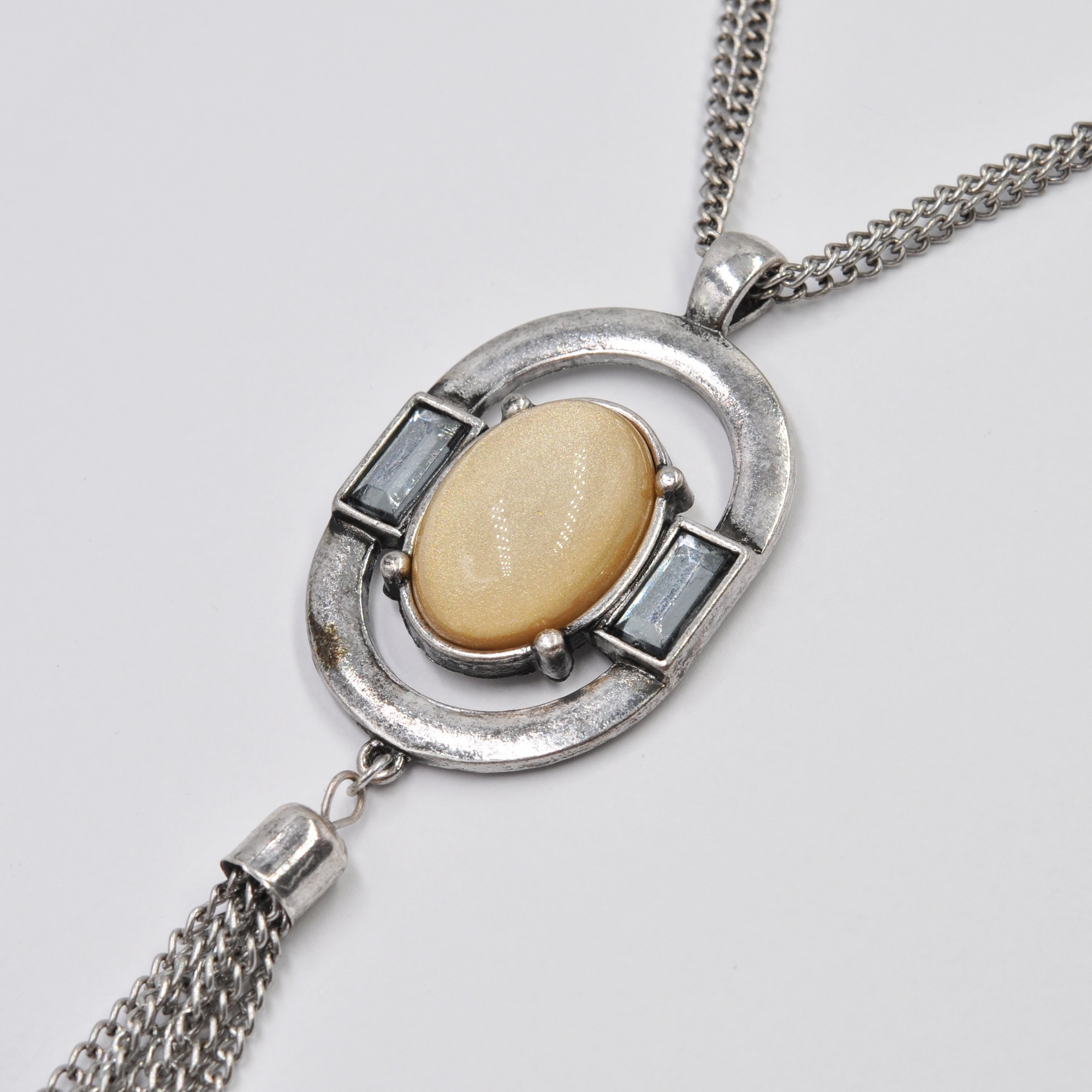 Steuer Collierkettchen »oval mit Quaste mittig Glasstein«