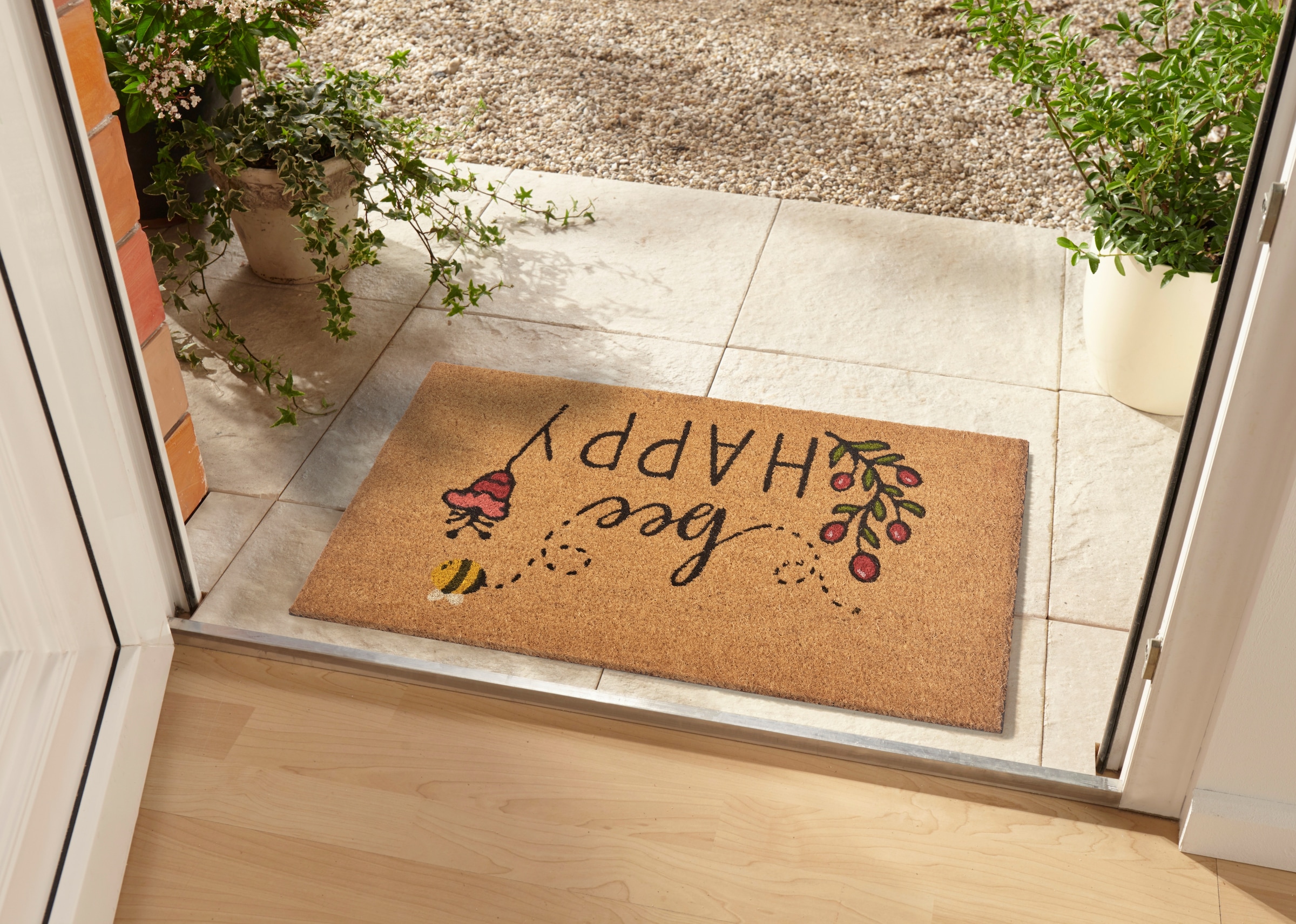 HANSE Home Fußmatte »Bee Happy, Türmatte«, rechteckig, 15 mm Höhe, Kokos, Schmutzfangmatte, Outdoor, Rutschfest, Innen, Kokosmatte, Flur