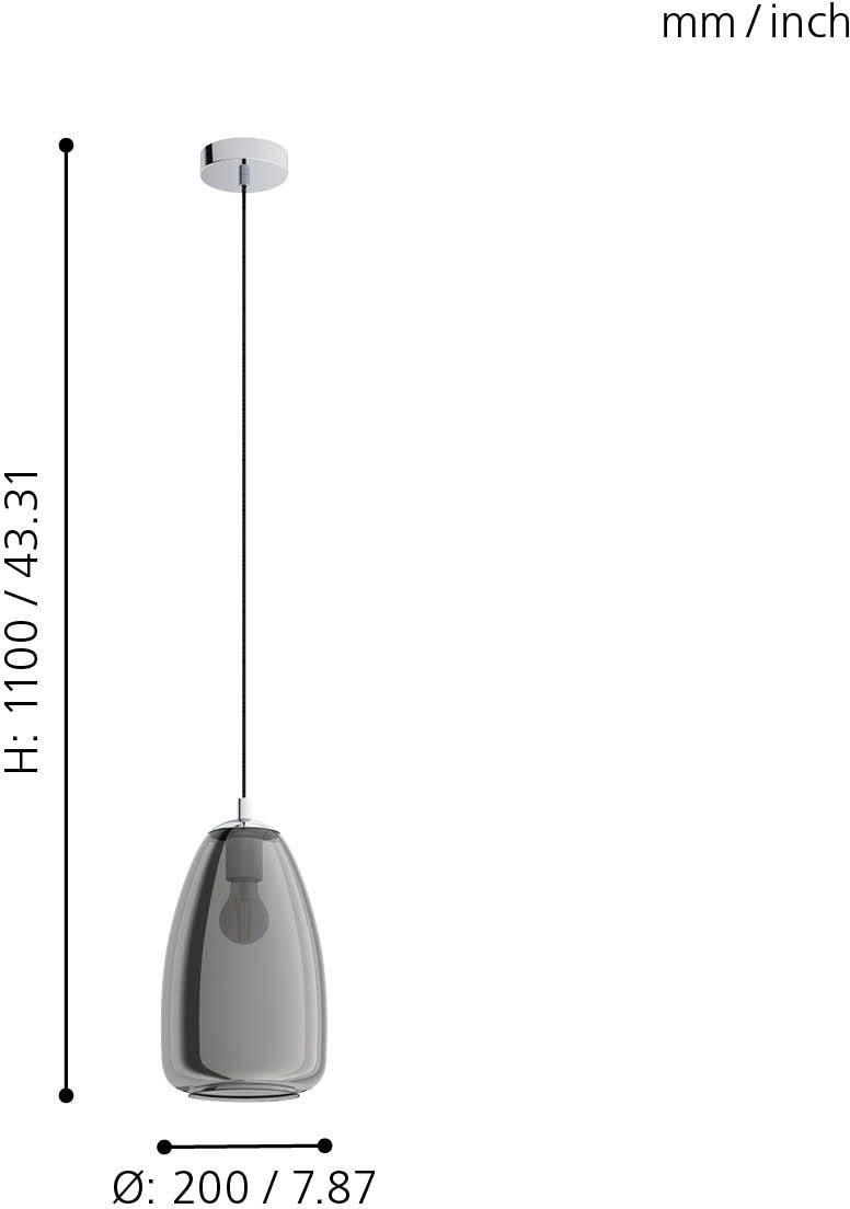 EGLO Hängeleuchte »ALOBRASE«, 1 flammig, Leuchtmittel E27 | Leuchtmittel wechselbar-ohne Leuchtmittel, chrom / Ø20 x H110 cm / Pendellampe / Esstischlampe / Küche