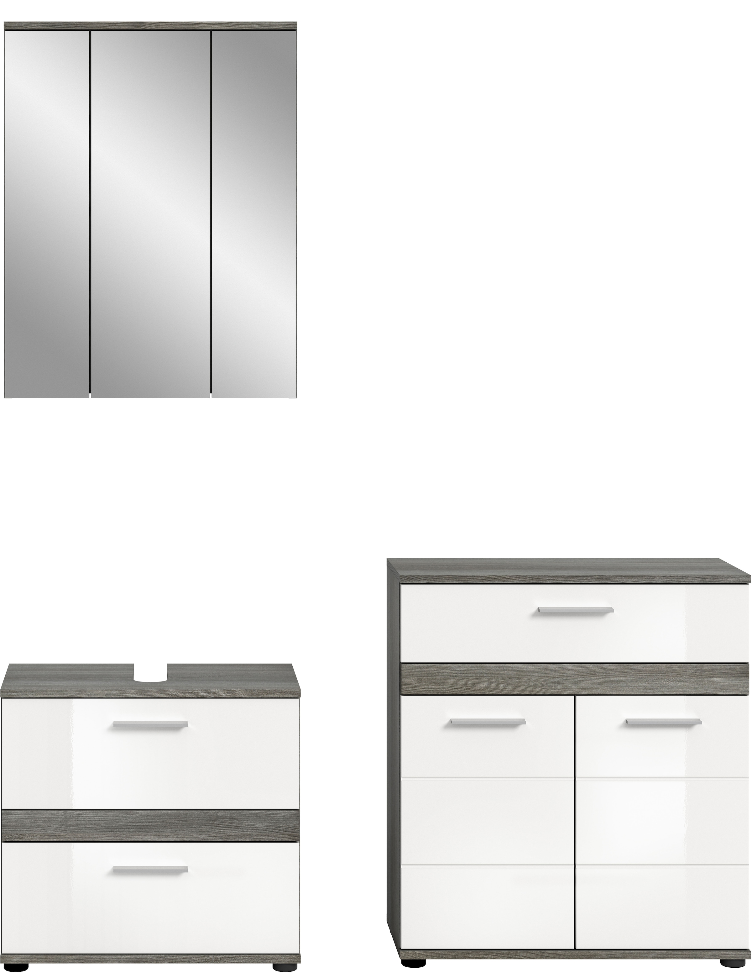 welltime Badmöbel-Set »LUCCA, 3-teilig, TOPSELLER!, hochwertige MDF Front«, (Set, 3 St., best. aus: Waschbeckenunterschrank, Spiegelschrank und Midischrank), Badkombination, Bad-Möbel, Badezimmer, Kombination, Kombi