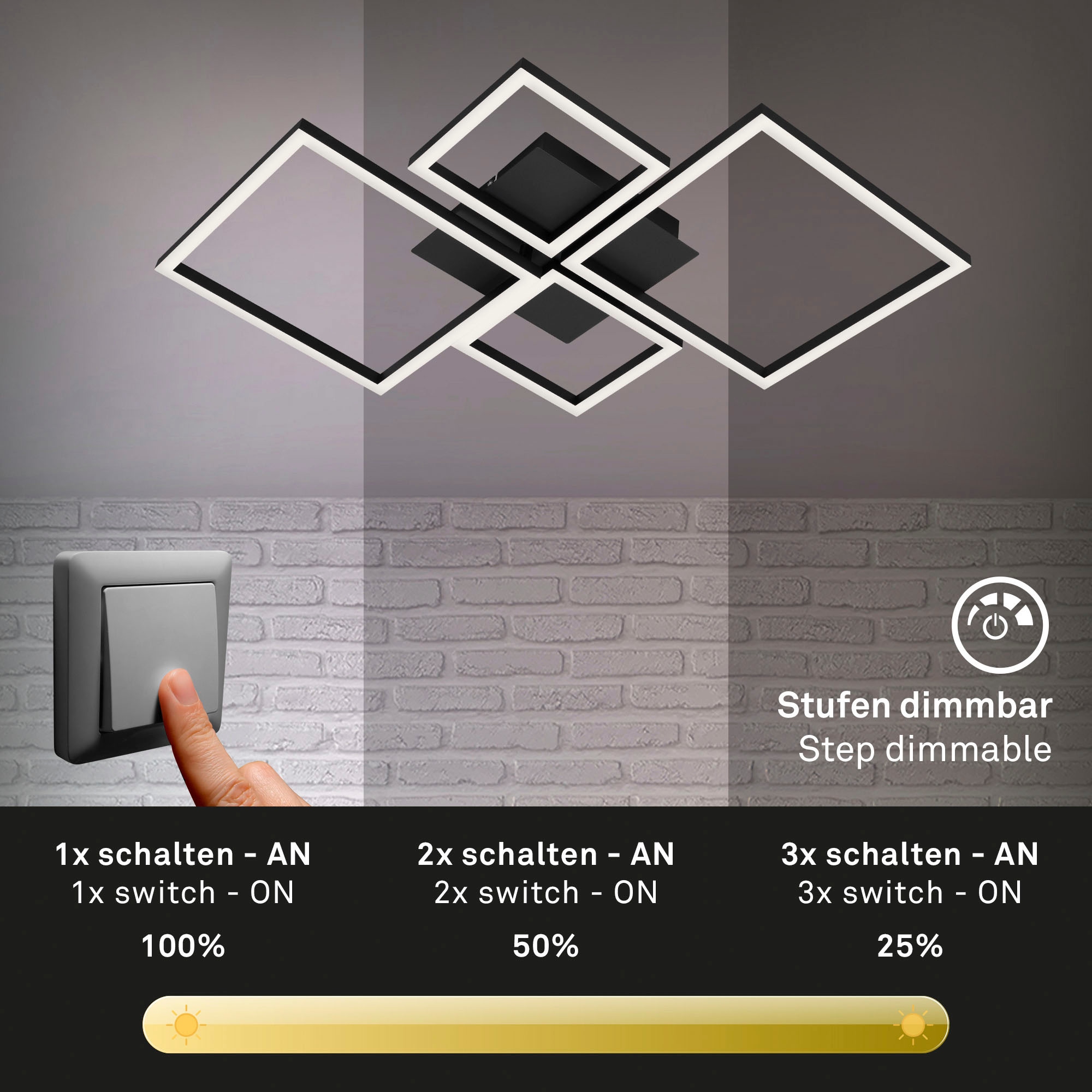 Briloner Leuchten LED Deckenleuchte »3128015 FRAME«, Leuchtmittel LED-Board | LED fest integriert, Deckenlampe, 75x47x7,3cm, Schwarz, 48W, Wohnzimmer, Schlafzimmer