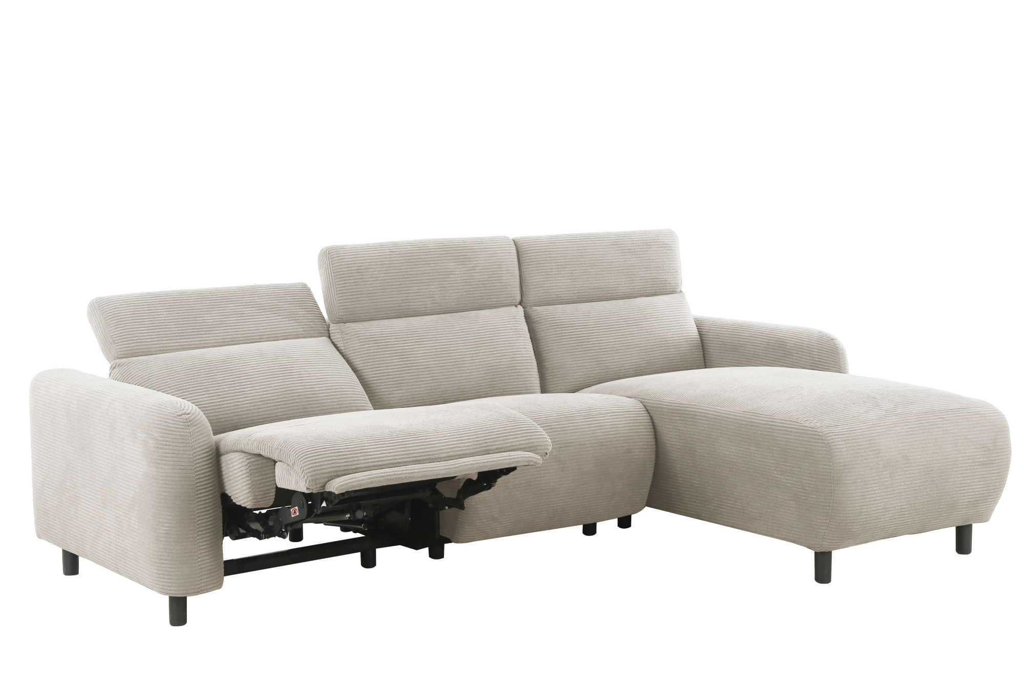 Home affaire Ecksofa »SKAANE in Cord, L-Form, 274 cm, manuelle u. elektrische Funktion,«, rundes Design, Kopfteilverstellung, Federkernpolsterung