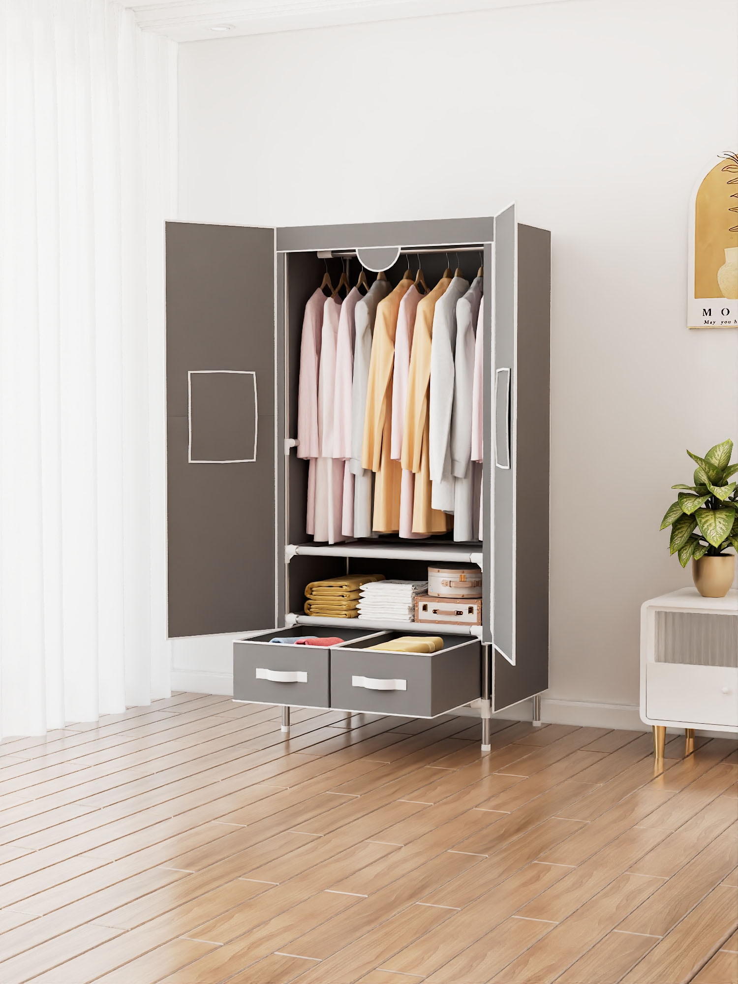 INOSIGN Kleiderschrank »Stockholm Stoffkleiderschrank Bestseller in diversen Ausführungen«, (Stabiler Schrank mit Türen und Schubladen in vielen Breiten), Schlafzimmer Garderobe Schrank Stoffkleiderschrank mit viel Stauraum