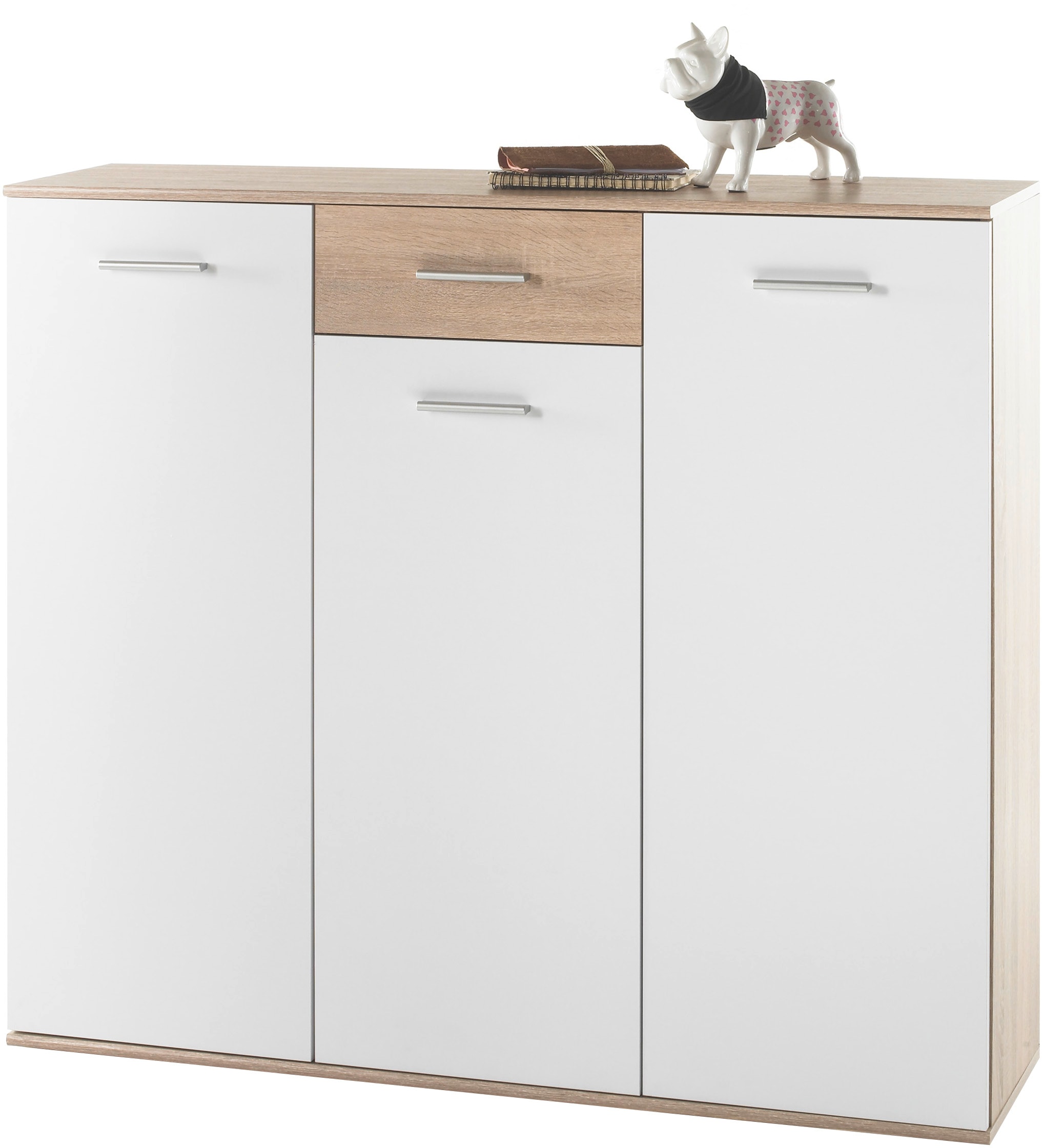 HBZ Schuhschrank »Manolo weiß matt, BxHxT 135x118x35 cm«, (1 St.), Schuhkommode mit 3 Türen, 1 Schubkasten, 11 Einlegeböden