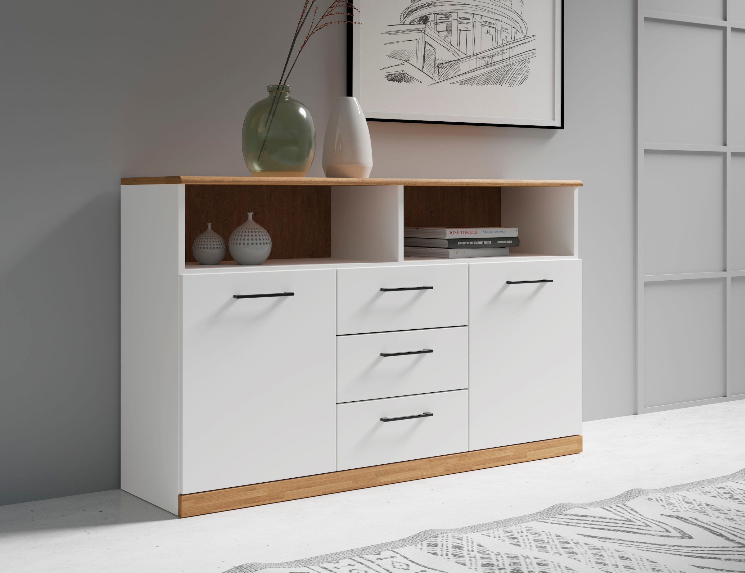 Home affaire Sideboard »Ribe,130cm breit,80cm hoch,Oberplatte Holz massiv,6 günstig online kaufen