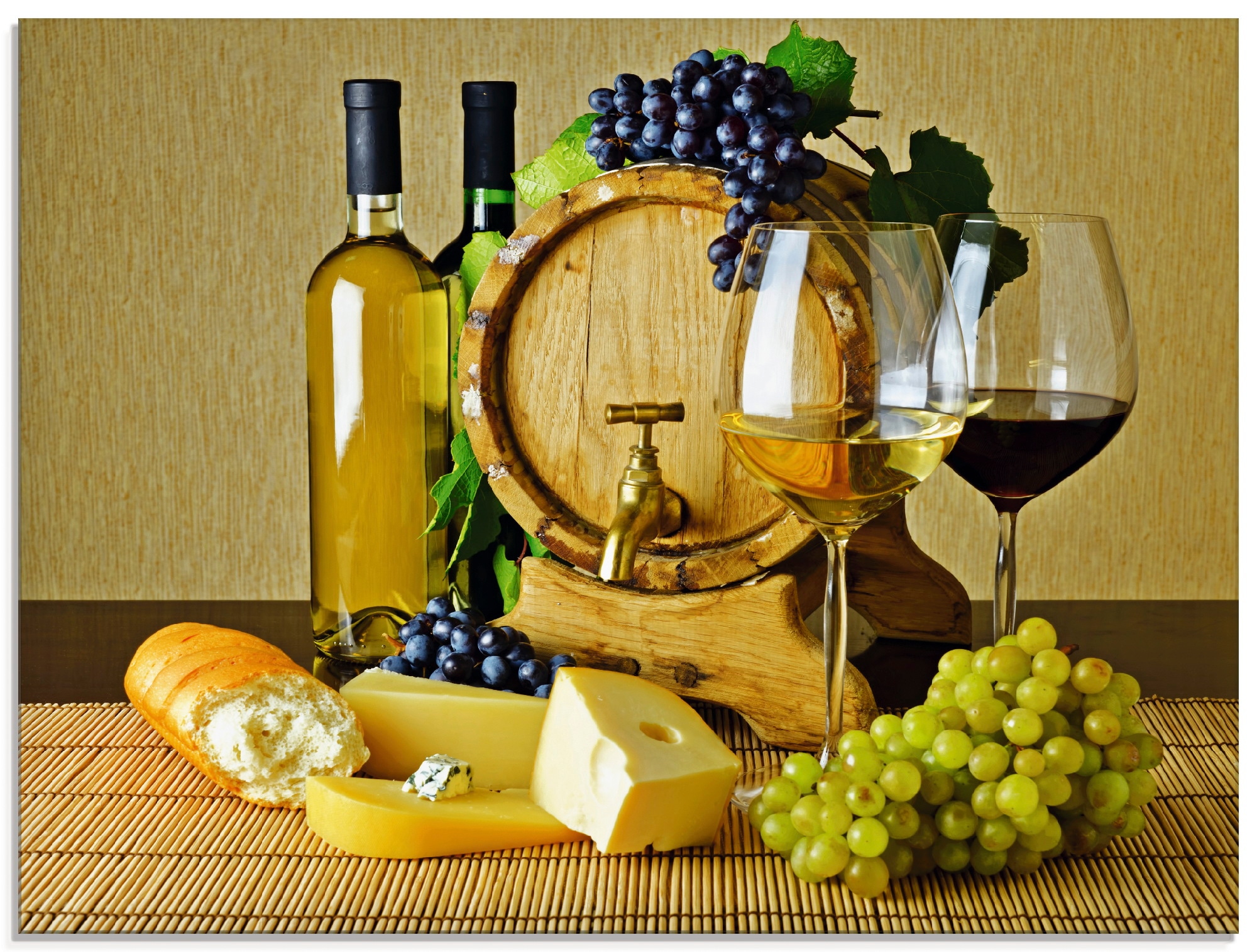 Artland Glasbild »Käse, Wein und Trauben« Lebensmittel 1 Stk. tlg. in versc günstig online kaufen