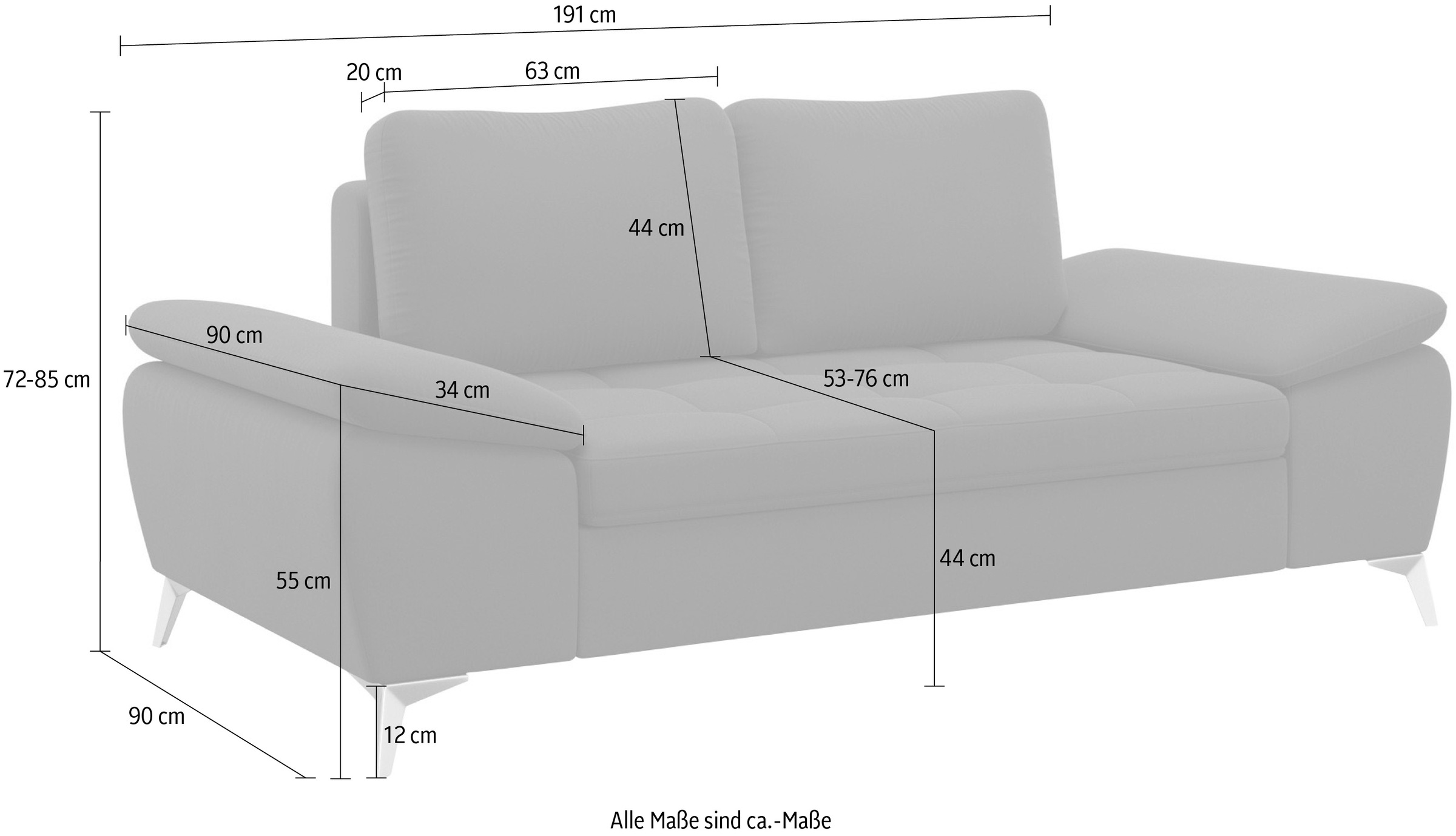 sit&more 2-Sitzer »Latigo«, mit hochwertigen Metallfüßen