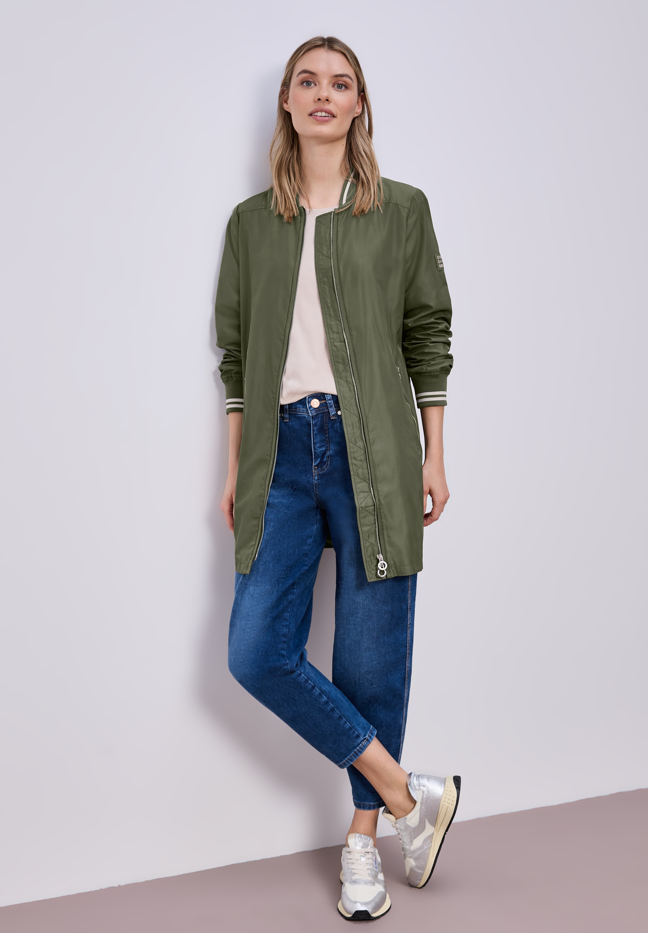 STREET ONE Langjacke ohne Kapuze bequeme Passform, 2‑Wege‑Reißverschluss