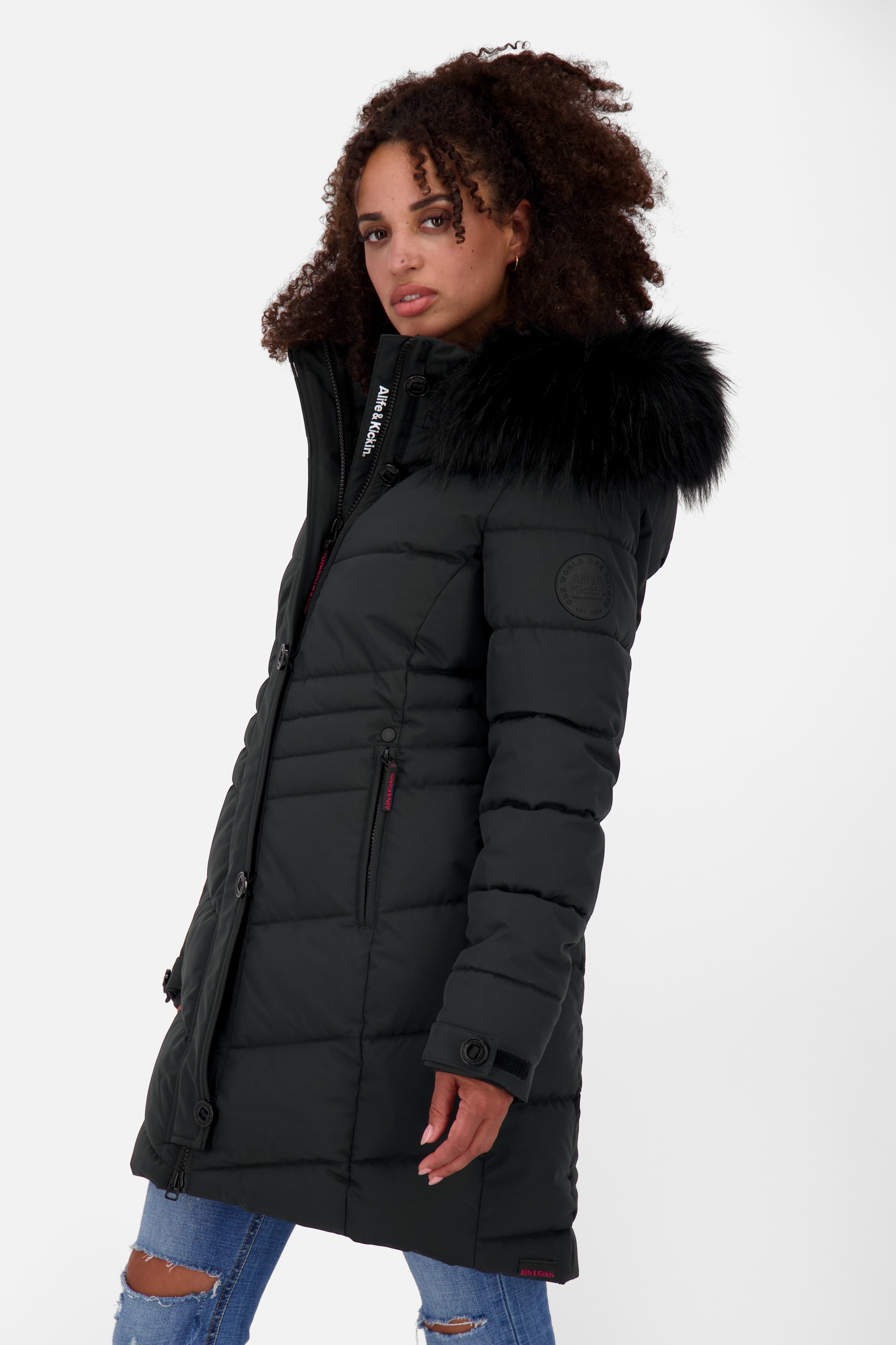 Alife & Kickin Winterjacke »Damen AmaliaAK A«, mit Kapuze, Lange gefütterte Damenwinterjacke mit abnehmbarer Kunstfellkapuze