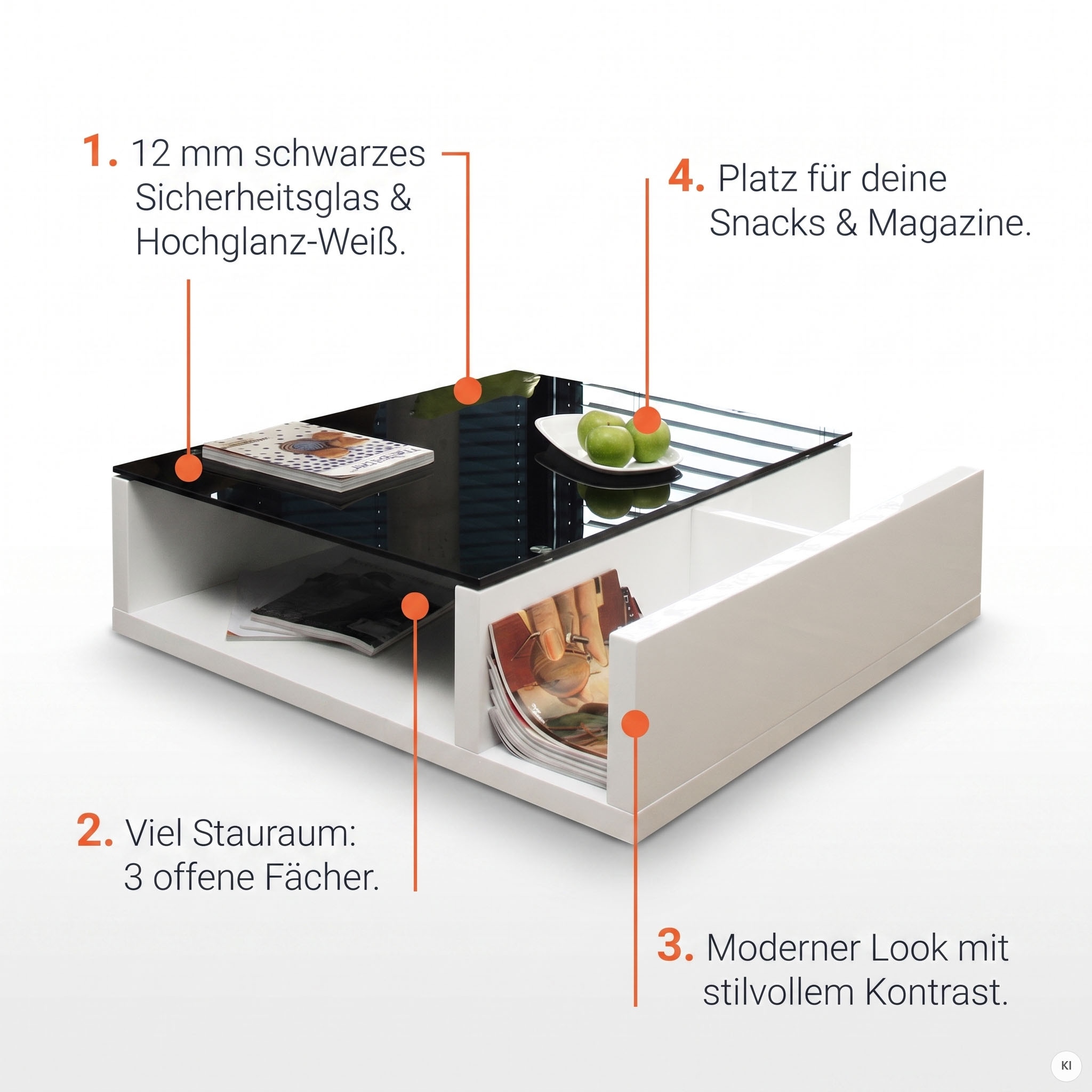 SalesFever Couchtisch »Eleganter Wohnzimmertisch« Praktisch mit integriertem Seiten-Magazinfach