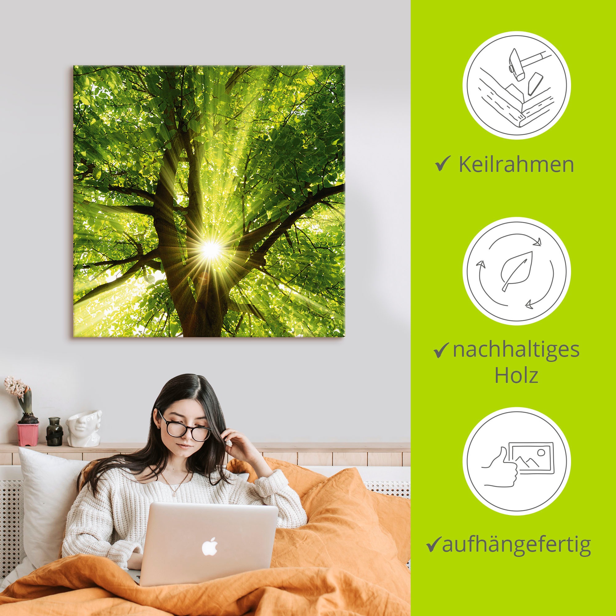 Artland Wandbild »Sonne strahlt explosiv durch den Baum«, Bäume, (1 St.), als Leinwandbild, Poster, Wandaufkleber in verschied. Größen