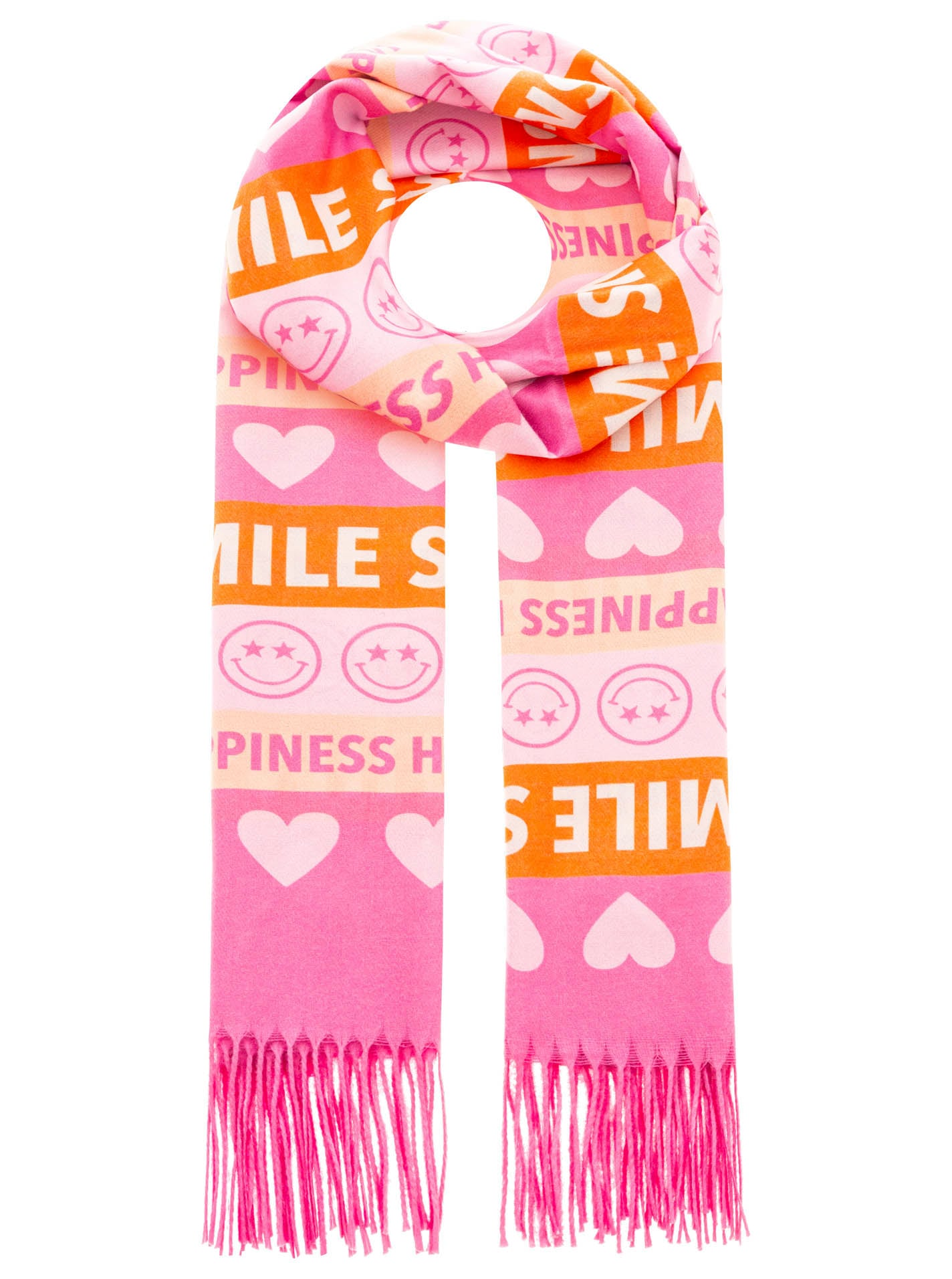 Zwillingsherz Schal »"Smile and Hearts"« mit Fransen, fröhlichem Schriftzug, Herzen