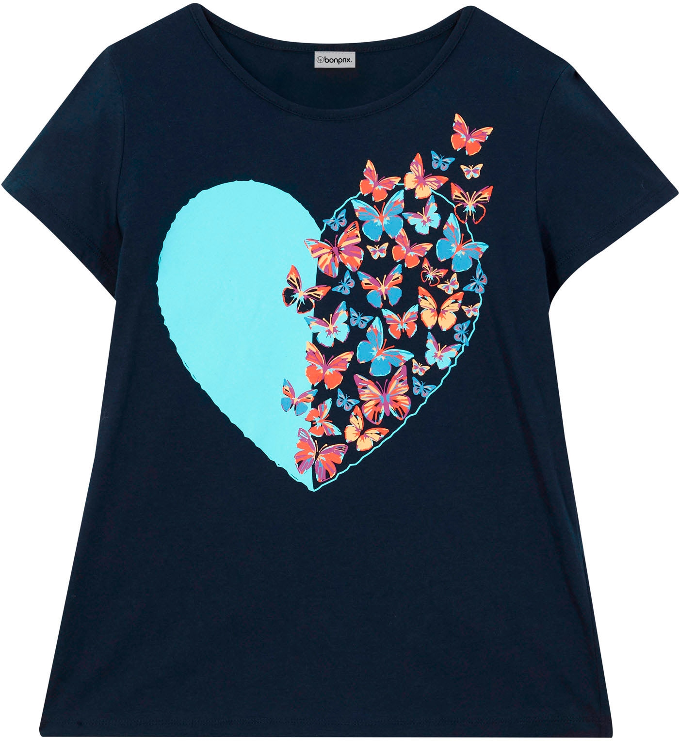 bonprix T-Shirt Regular Fit, Kurzarm, aus Baumwolle, mit Schmetterlings-Print