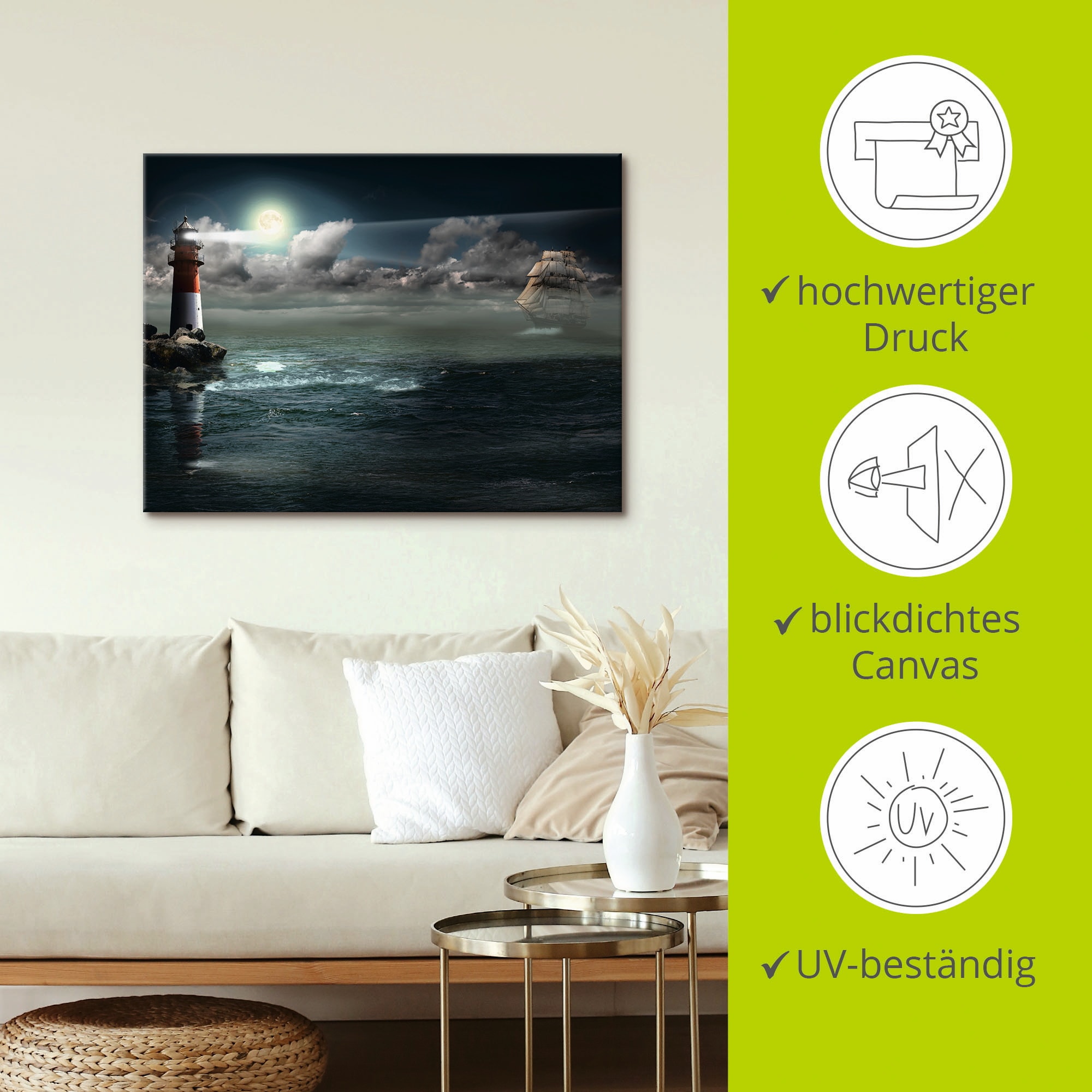 Artland Wandbild »Leuchtturm unter Beleuchtung«, Gebäude, (1 St.), als Leinwandbild, Poster in verschied. Größen
