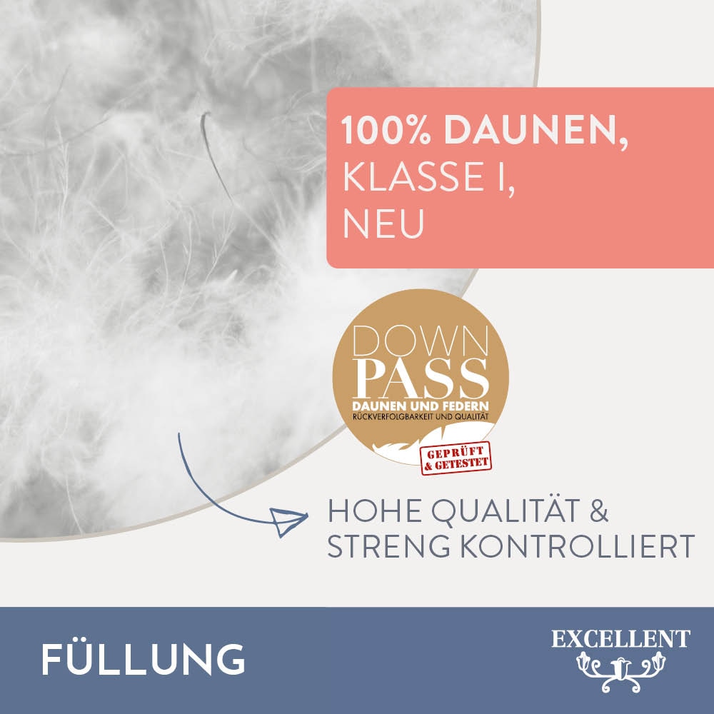 Excellent Daunenbettdecke »Zürich, Bettdecken für Sommer und Winter, Decke«, polarwarm, Füllung 100% Daunen, Bezug 100% Baumwolle, (1 St.), Bettdecke 135x200 cm, 155x220cm und weitere Größen, Made in Germany