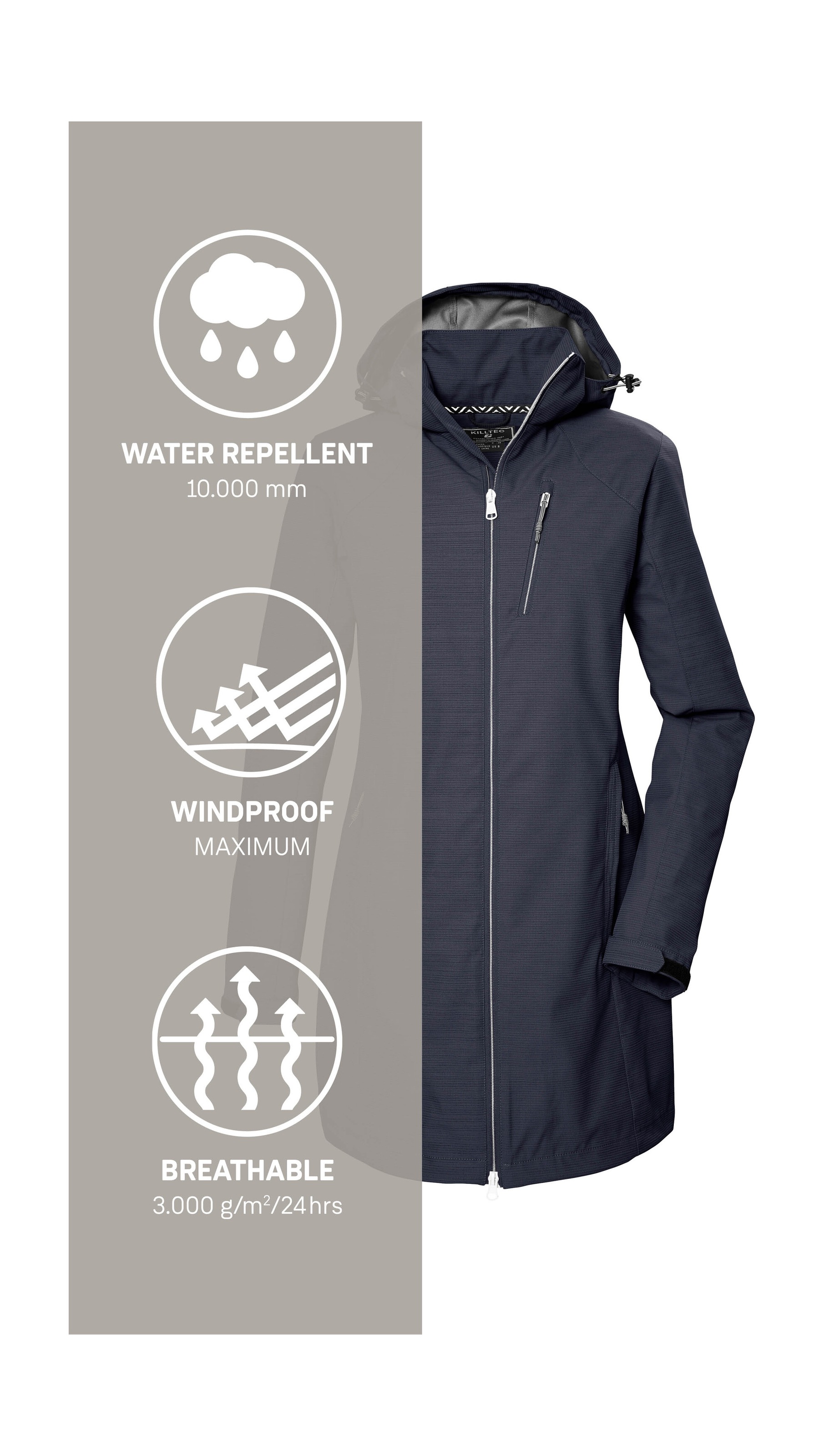 Killtec Softshellparka »KOS 57 WMN SFTSHLL PRK«, Wasserabweisender, atmungsaktiver Parka mit abnehmbarer Kapuze