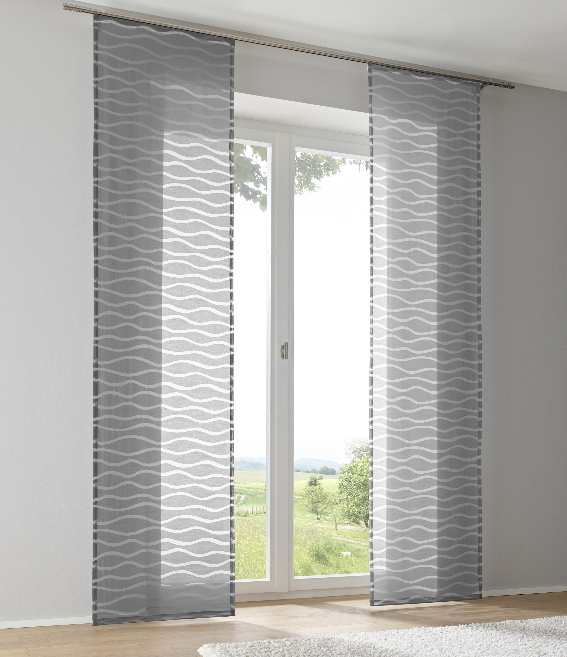 Kutti Schiebegardine »Enya«, (1 St.), Ausbrenner Welle transparent uni