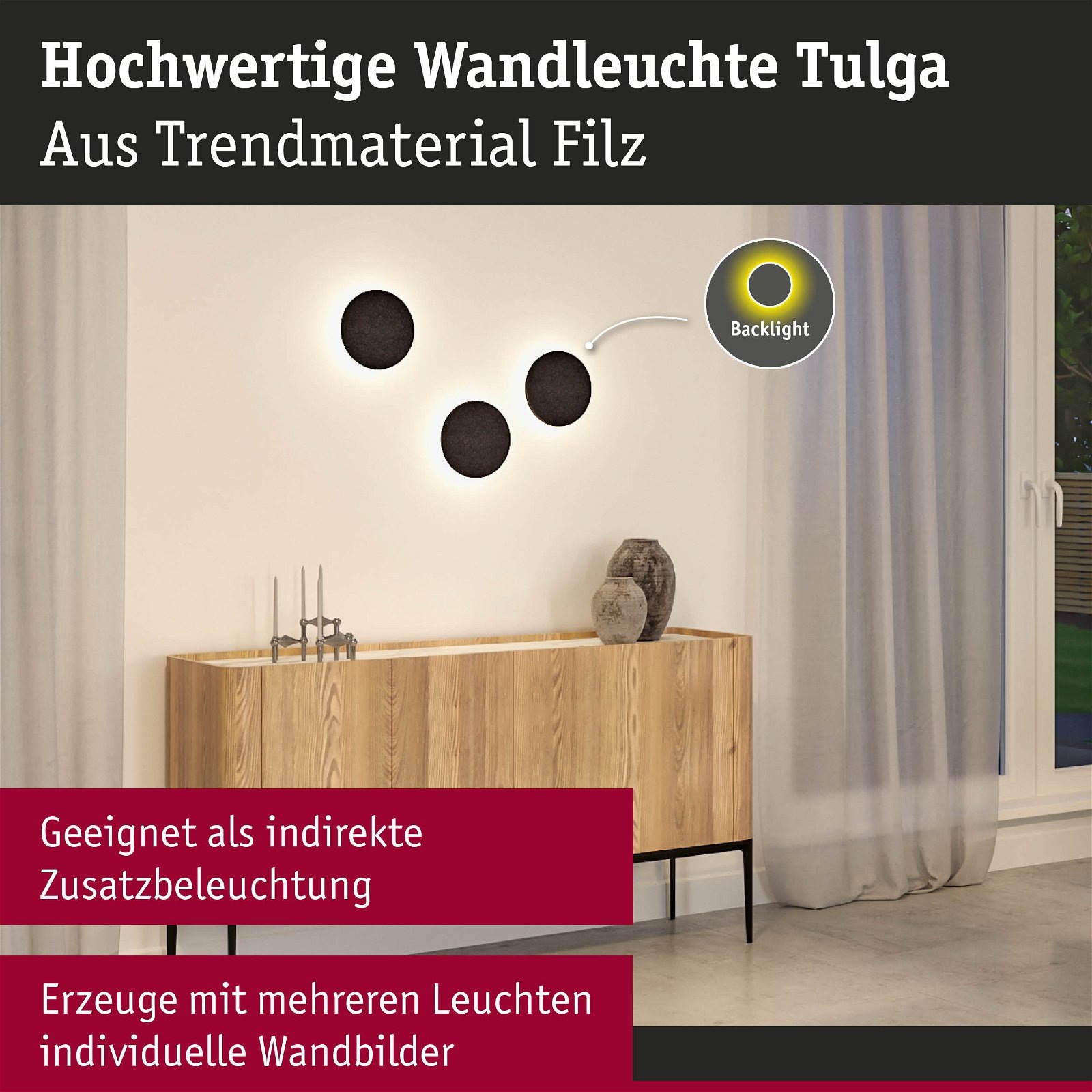 Paulmann LED Wandleuchte »Tulga 2700K 1000lm 230V 15W Anthrazit«, 1 flammig, 3-Step-Dim