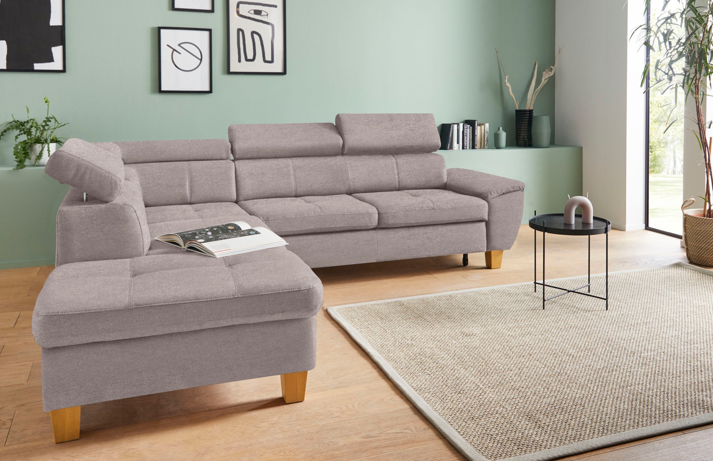 exxpo - sofa fashion Ecksofa »Enya, aufwendige Detailverarbeitung, hoher Sitzkomfort, bequem, L-Form«, mit Kopfteilverstellung, wahlweise Bettfunktion u. Bettkasten