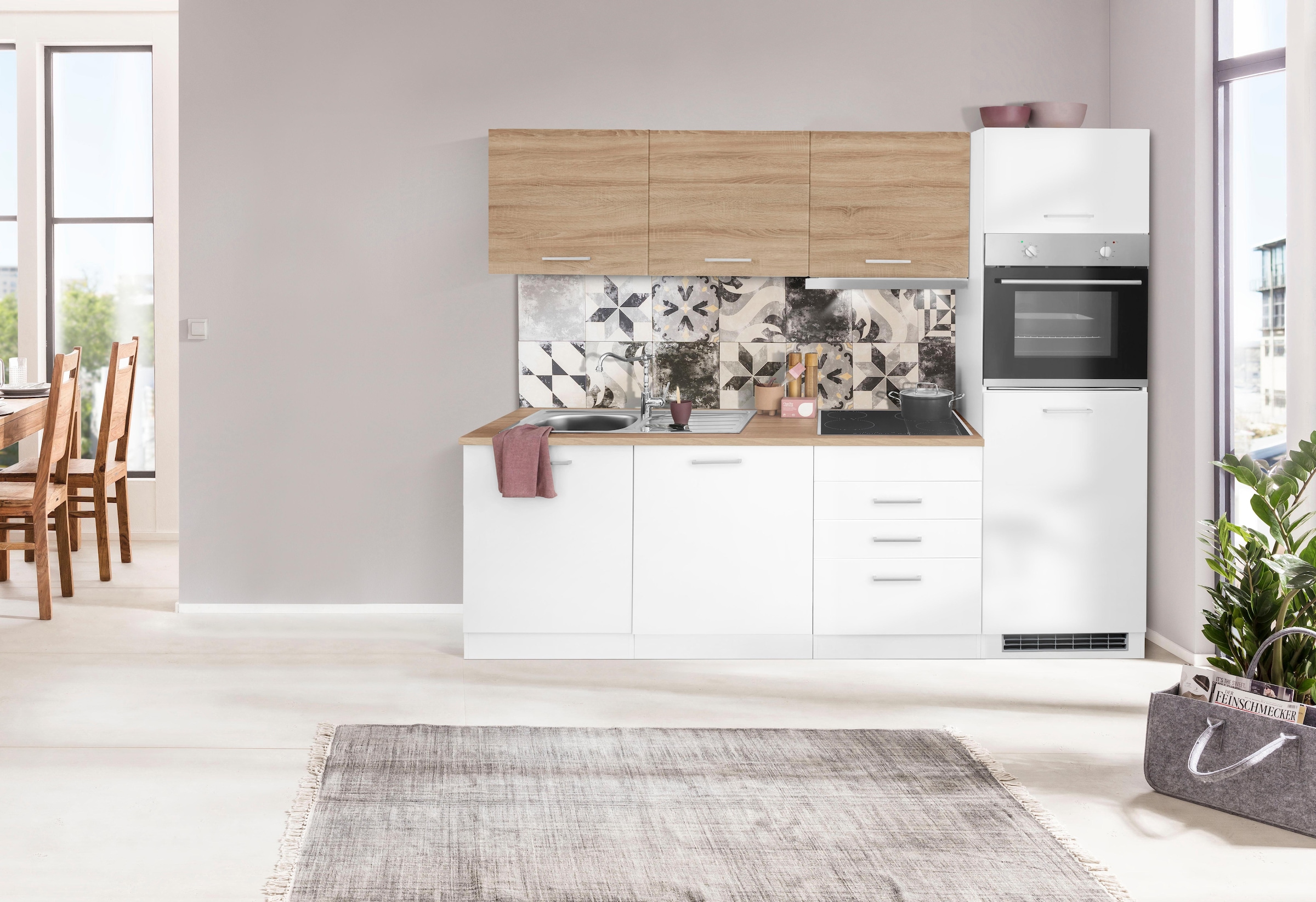 KOCHSTATION Küchenzeile »KS-Visby«, mit E-Geräten, Breite 240 cm inkl. Kühlschrank