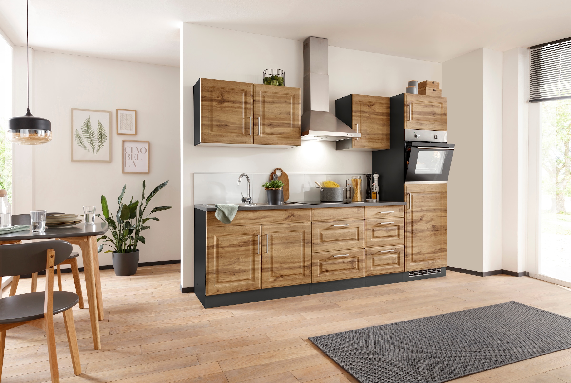 HELD MÖBEL Küchenzeile »Stockholm«, Breite 270 cm, mit hochwertigen MDF Fronten im Landhaus-Stil