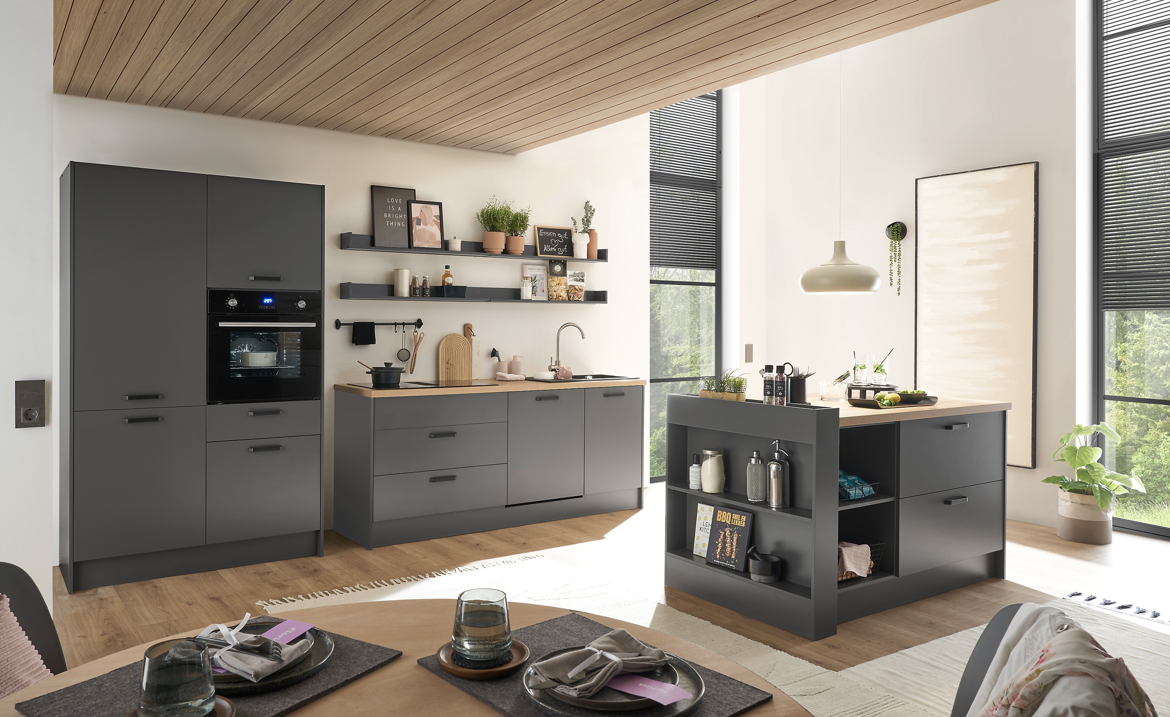 BASIC by Balculina Küchenzeile »Mykonos, Küchenzeile BxHxT 326x205x60«, Breite 326 cm, wahlweise mit E-Geräten, mit Softclose-Funktion