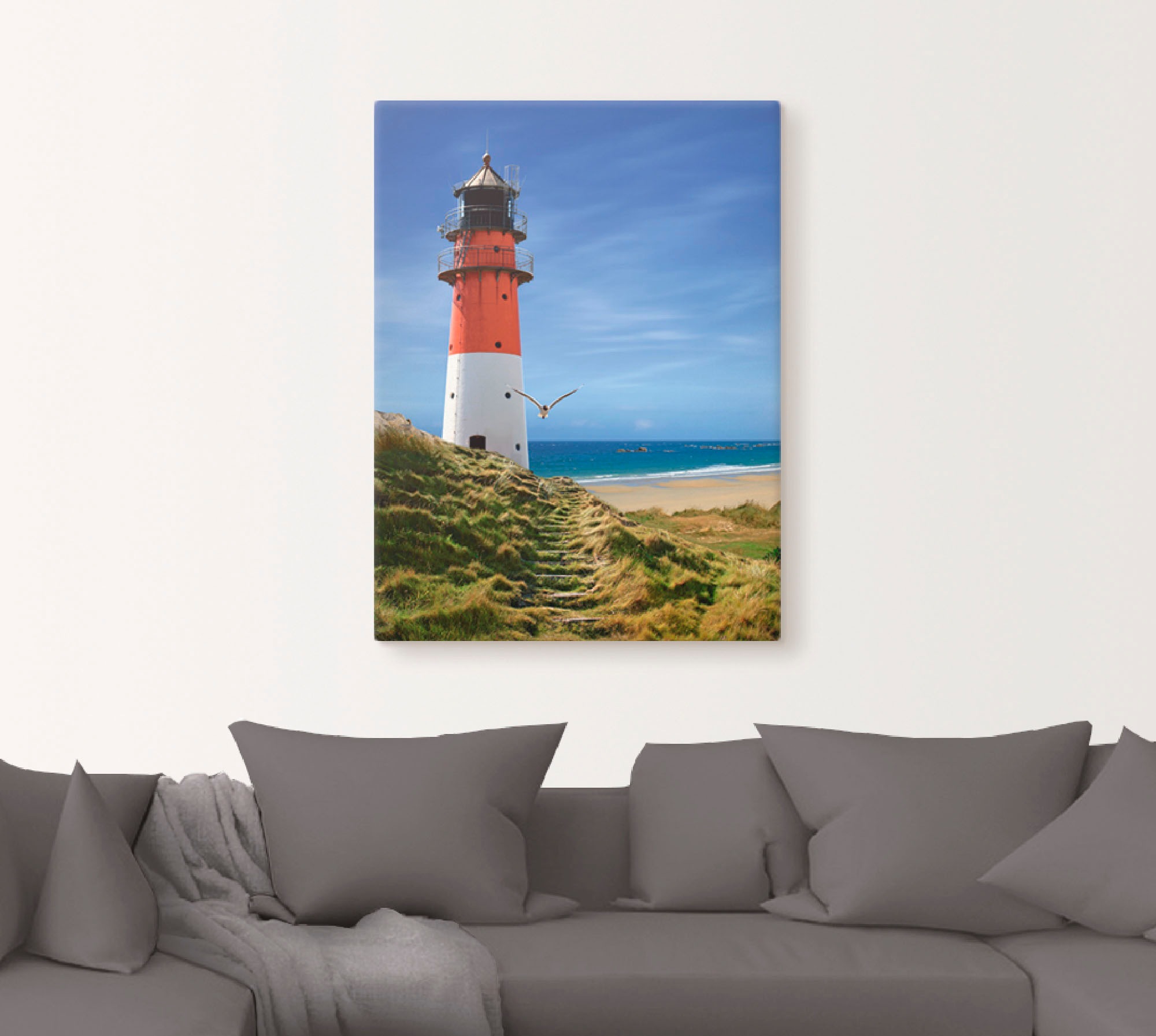 Artland Wandbild »Leuchtturm am Deich«, Gebäude, (1 St.), als Leinwandbild, Poster, Wandaufkleber in verschied. Größen