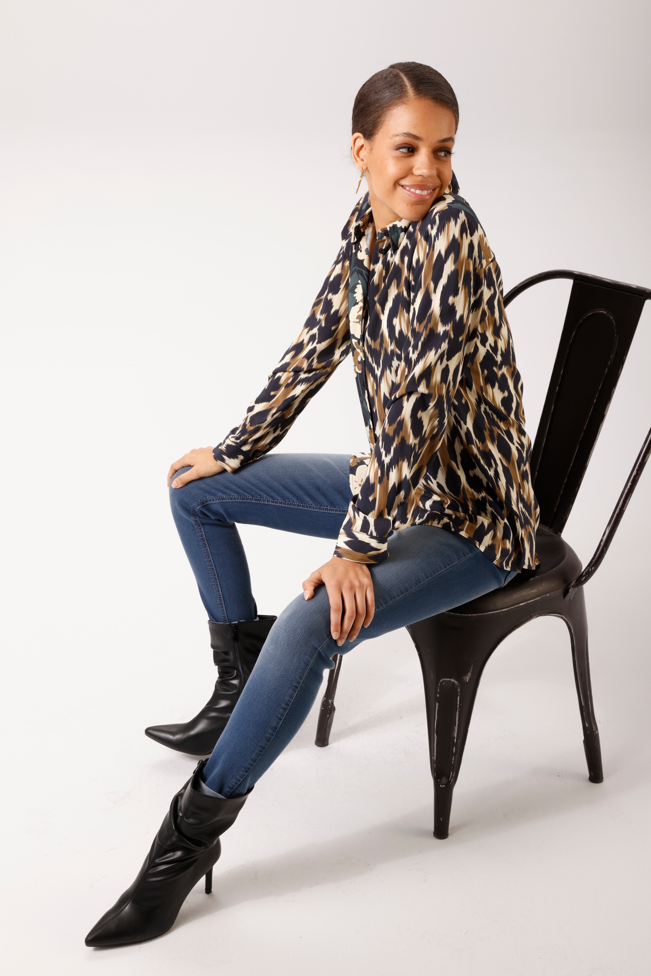 Aniston CASUAL Hemdbluse im farbharmonischen Muster-Mix - NEUE KOLLEKTION