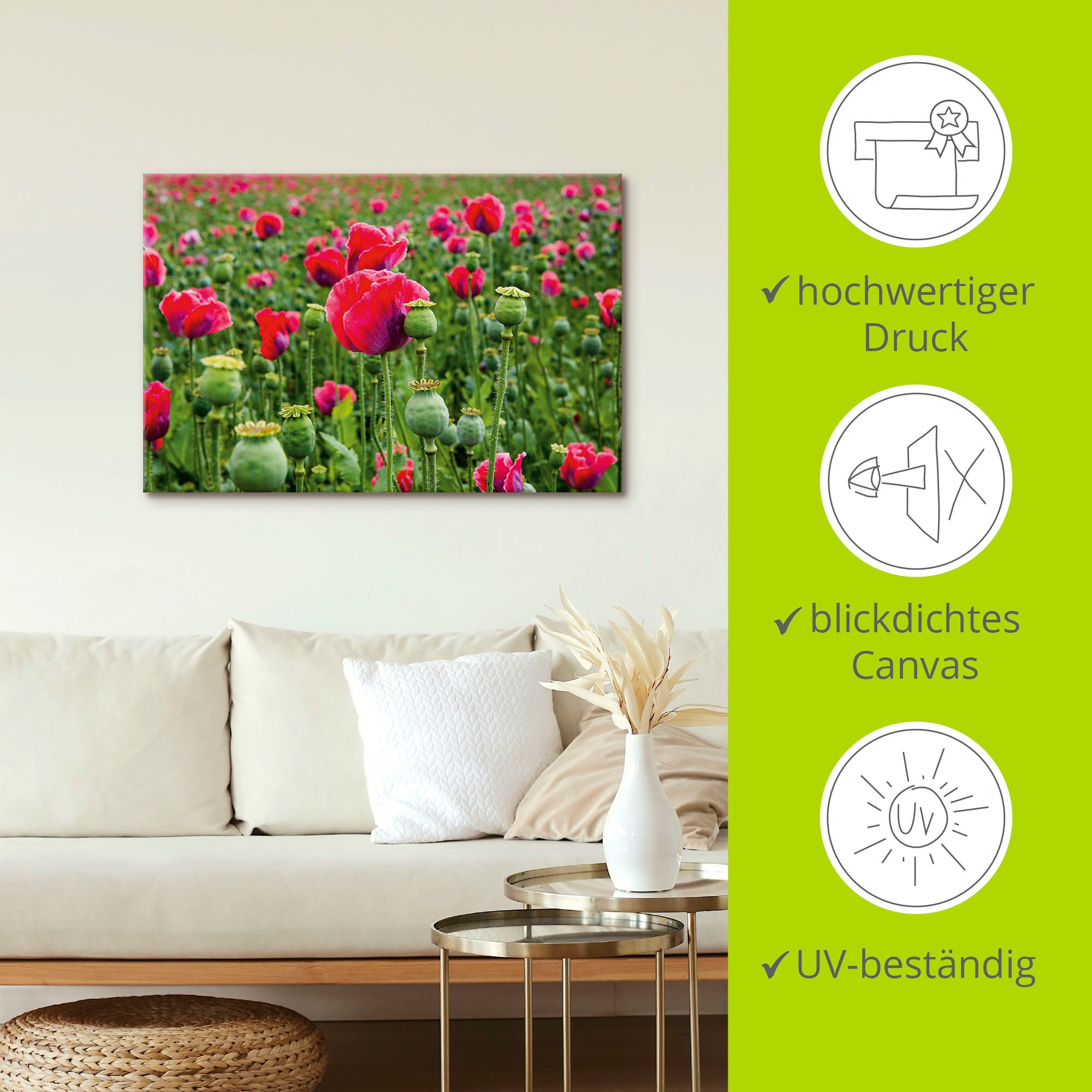 Artland Leinwandbild »Mohnblumen Nahaufnahme«, Blumenwiese, (1 St.), auf Keilrahmen gespannt