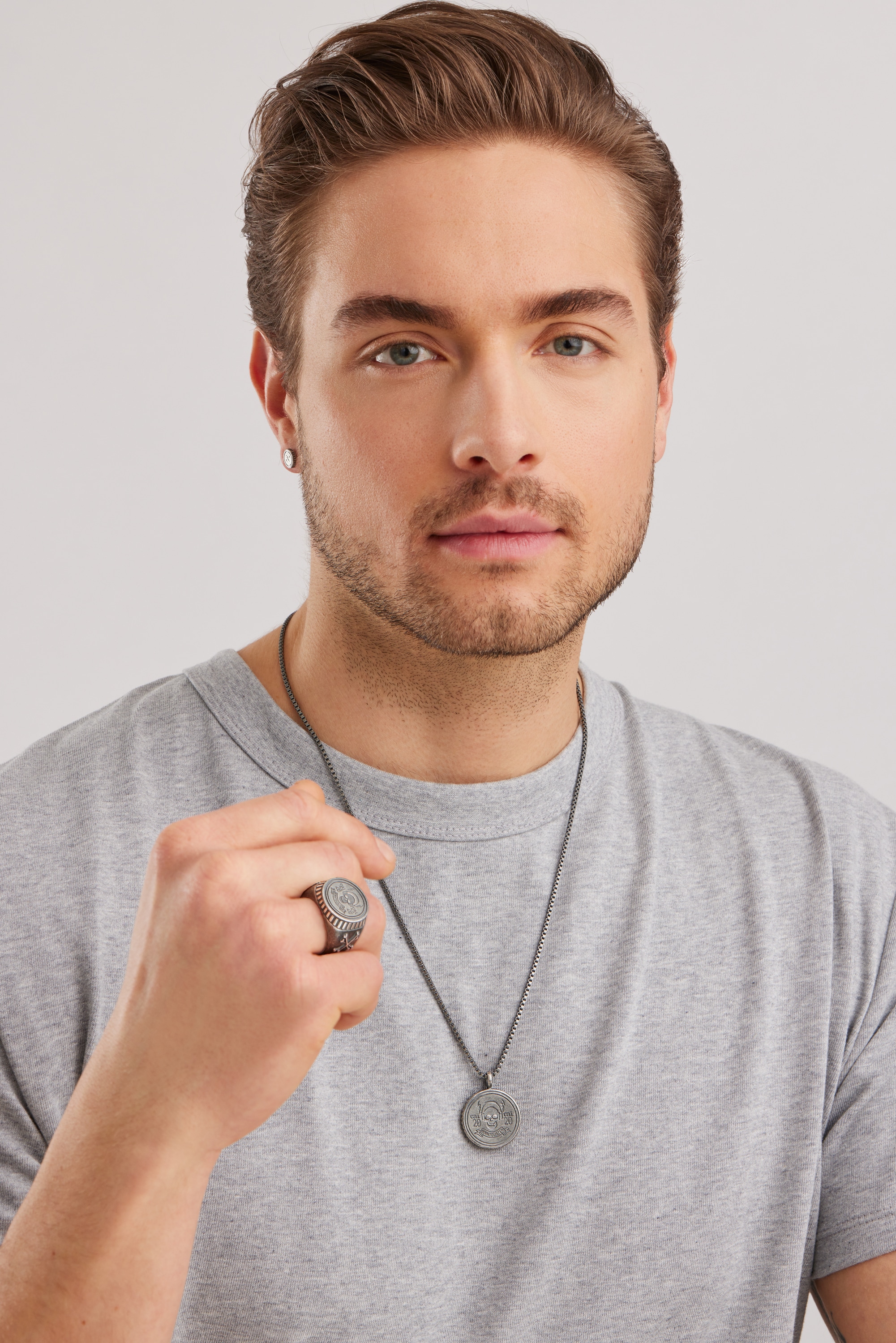 CAÏ Kette mit Anhänger »925/- Silber matt oxidiert Rock Music Skull Wappen«