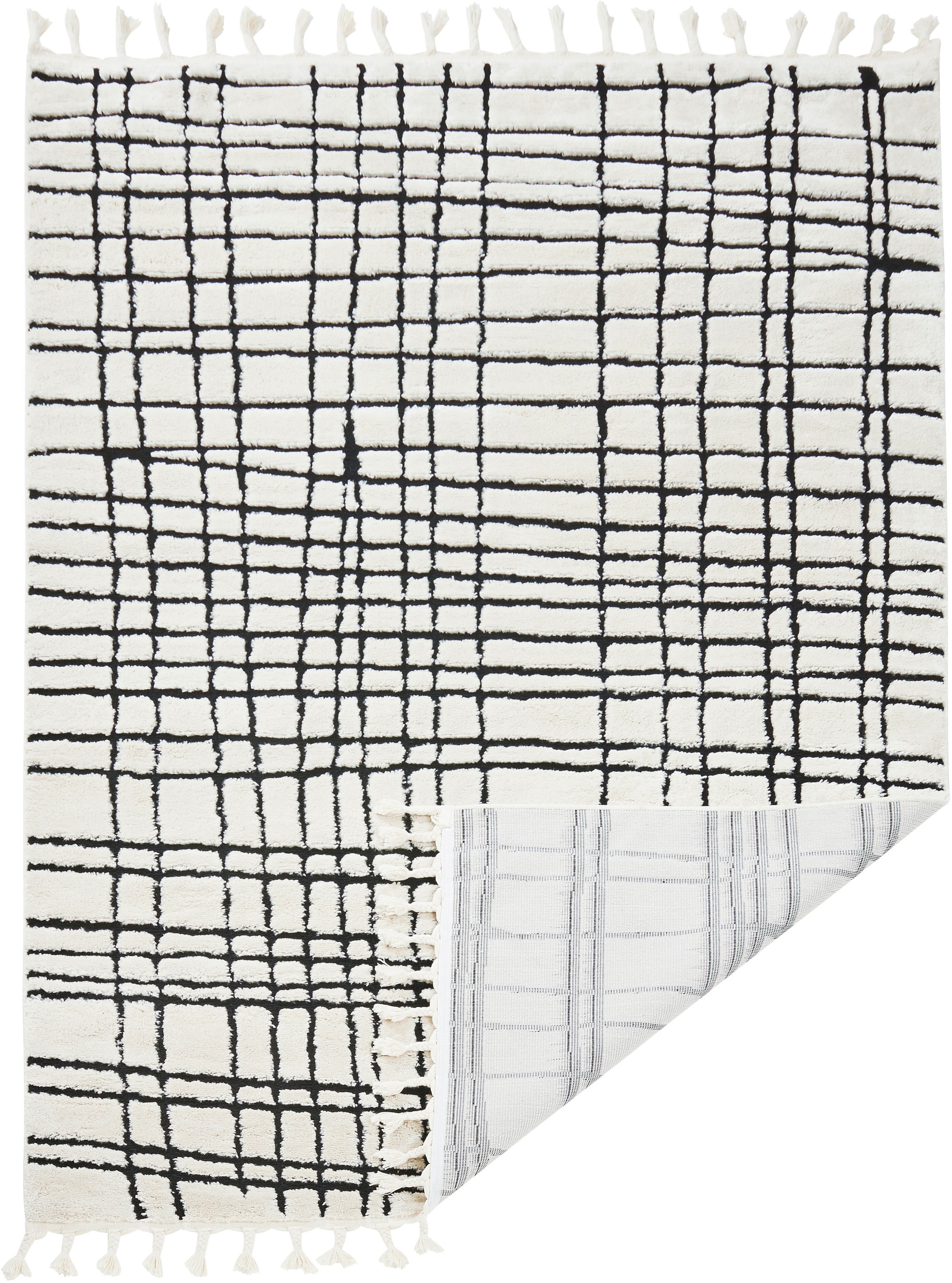 done.® Teppich »RIVER«, rechteckig, 10 mm Höhe, modernes Scandi Design, kariert, Hoch-Tief Effekt, mit Fransen