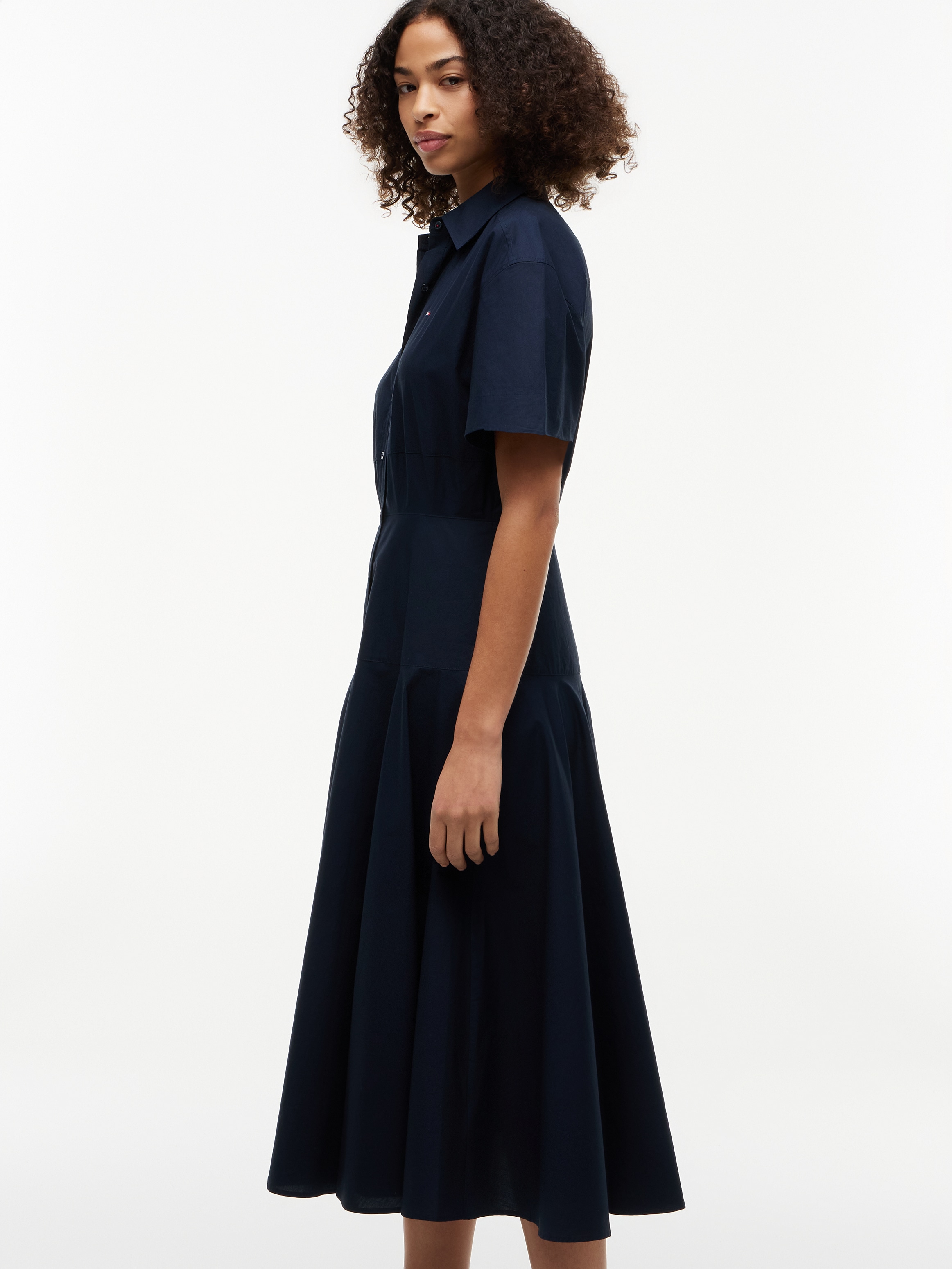 Tommy Hilfiger Blusenkleid »POPLIN FLRE SS MIDI SHRT DRS« Ohne Tasche Baumwolle