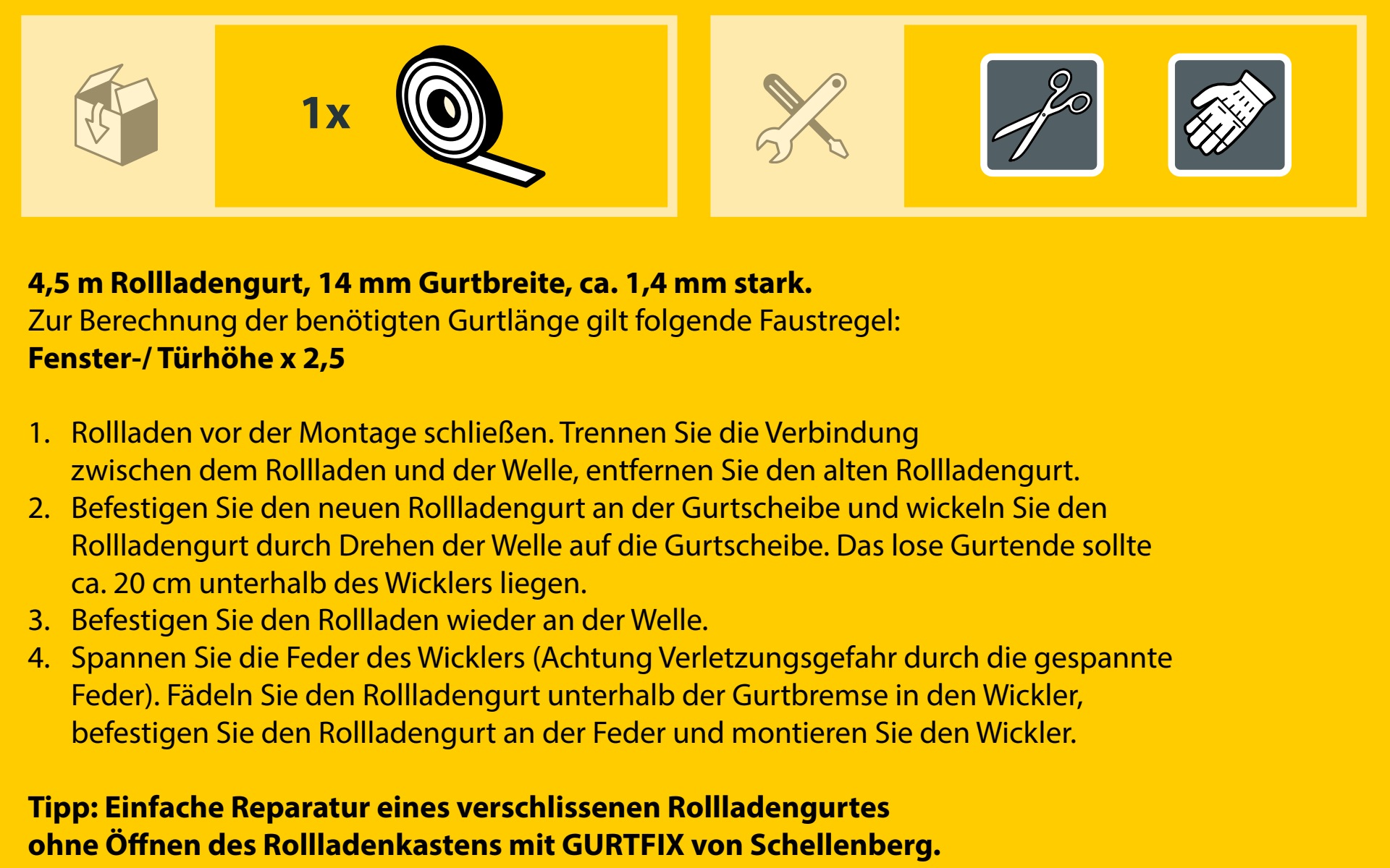 SCHELLENBERG Rollladengurt »Mini 14 mm, 4,5 m, zur Bedienung eines Rollladens mit Gurtwickler«, Gurtband in unterschiedlichen Farben erhältlich
