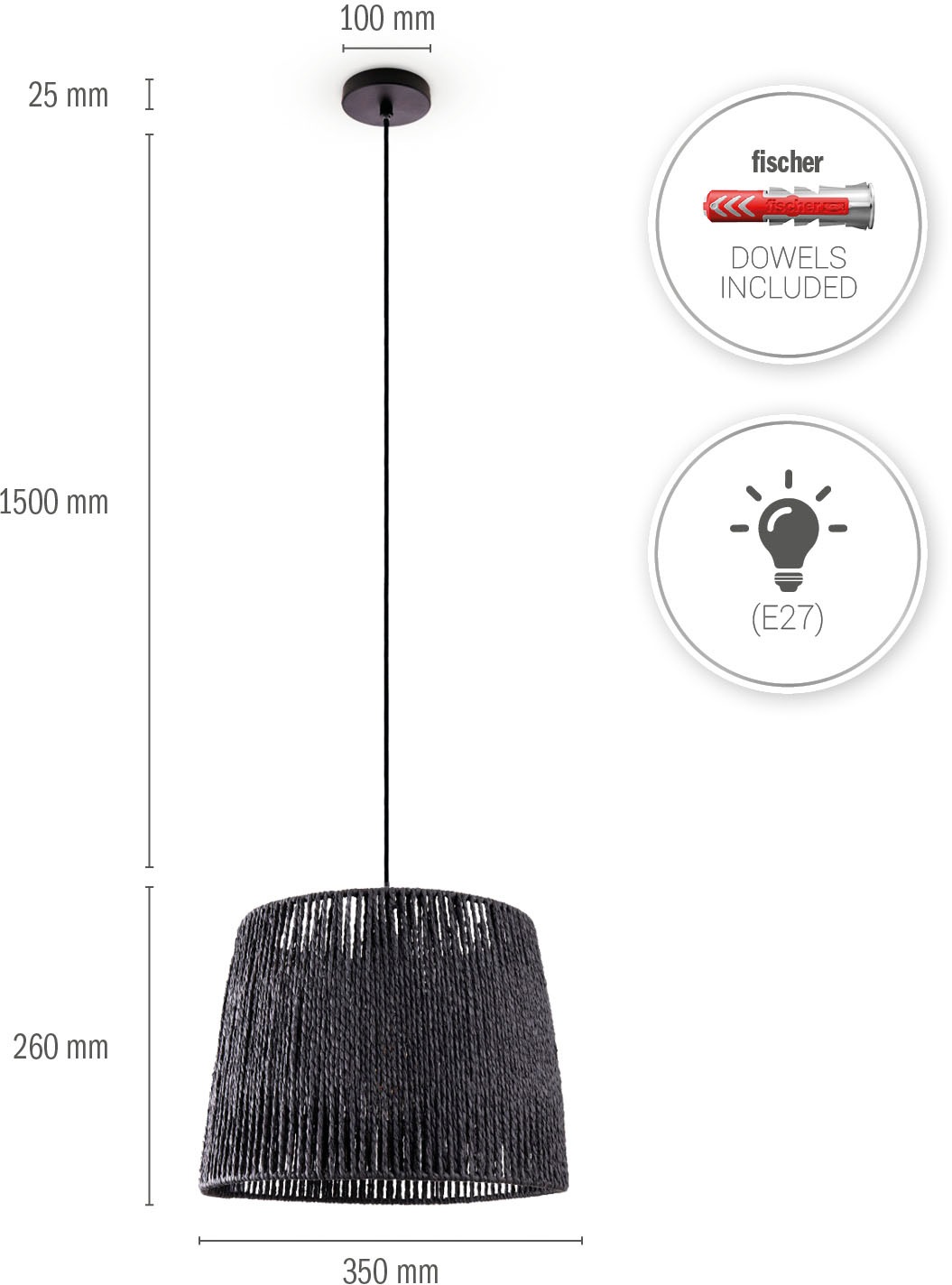 Paco Home Pendelleuchte »Hugo Amadeo« E27 Wohnzimmer Esszimmer Rattan Optik Boho Lampenschirm Papier