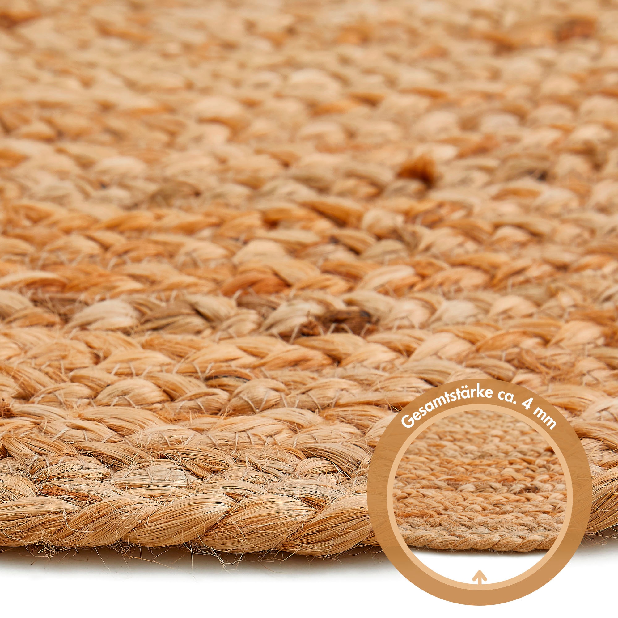 LUXOR living Teppich »Mamda 2, Juteteppich«, rund, 4 mm Höhe, Flachgewebe, handgeflochten, Flecht Design, Naturfaser, Boho-Style