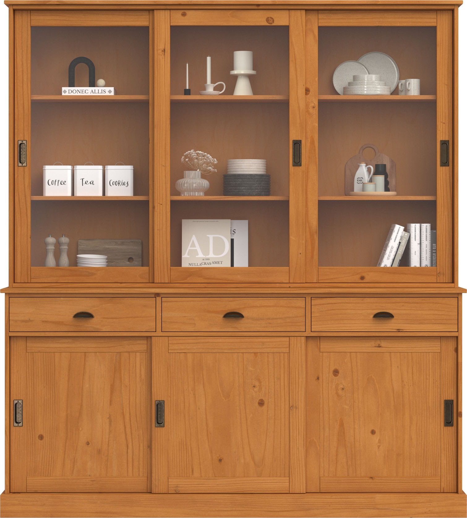 Home affaire Buffet »Schröder«, mit 6 Schiebetüren, davon 3 mit Glaseinsatz,Br.170 cm, Kiefer massiv