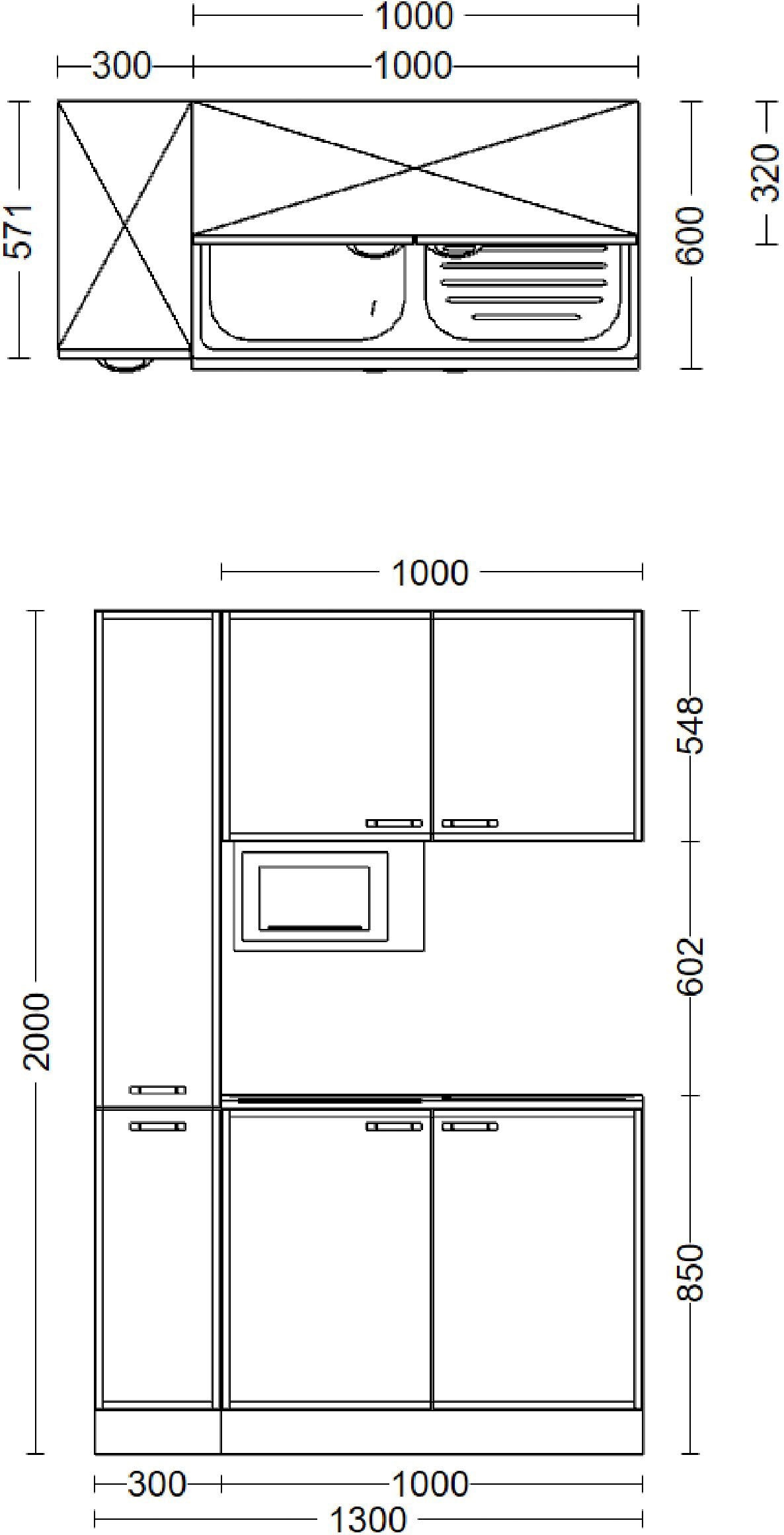 Flex-Well Küchenzeile »Florenz«, Gesamtbreite 130 cm, mit Apothekerschrank und Mikrowelle, viele Farben