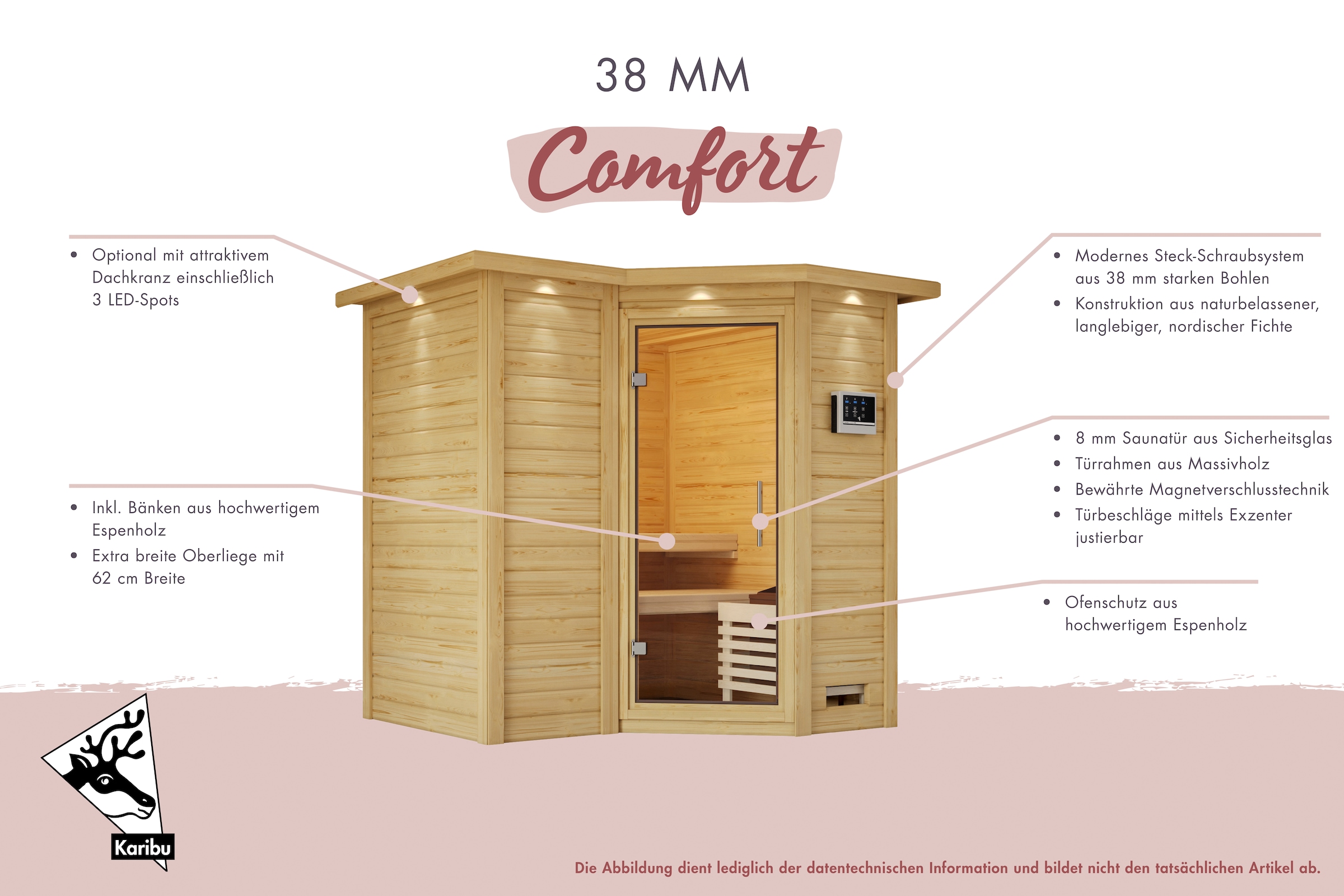 Karibu Sauna »Soraja« Set,  Ofen 9 kW Bio externe Strg easy