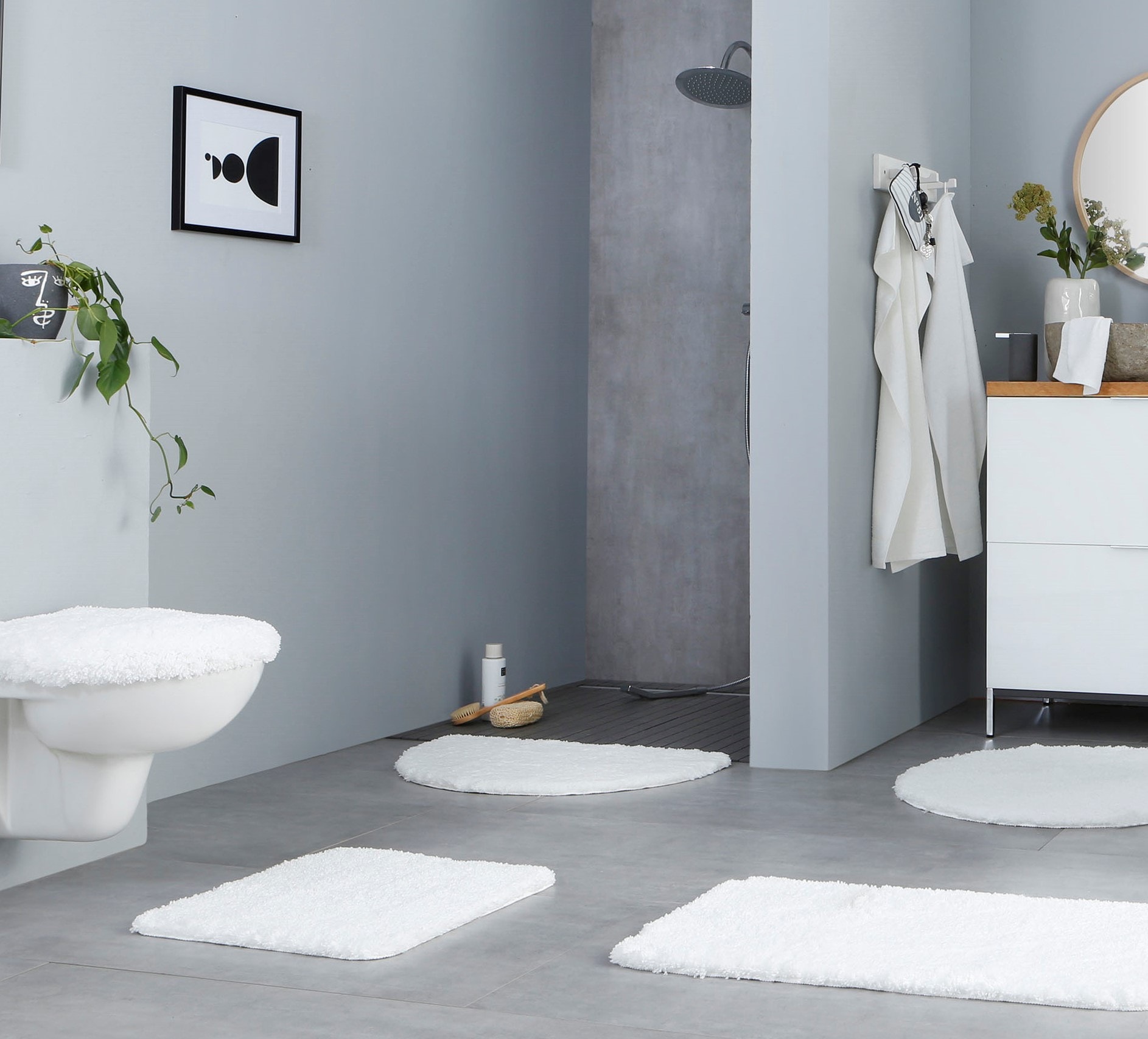 my home Badematte »Sanremo, Badvorleger, Badezimmer Teppich, sehr weich«, rutschhemmend beschichtet, fußbodenheizungsgeeignet-schnell trocknend, Badteppich, unifarben, rechteckig, rund & als 3-tlg. Set erhältlich
