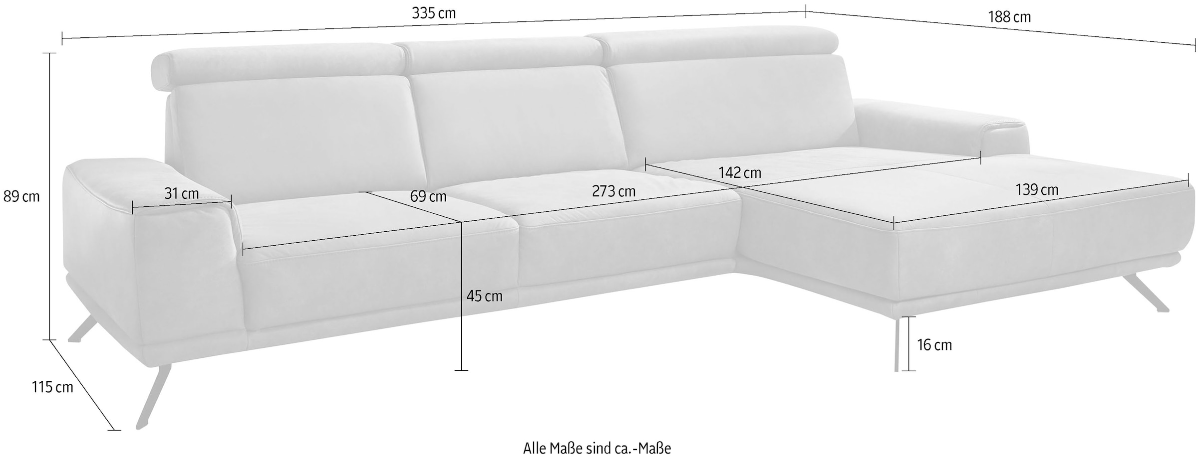 Die PlanBar Ecksofa »PN-EM22041 L-Form«, wahlweise motorisches Canape oder Sitztiefenverstellung