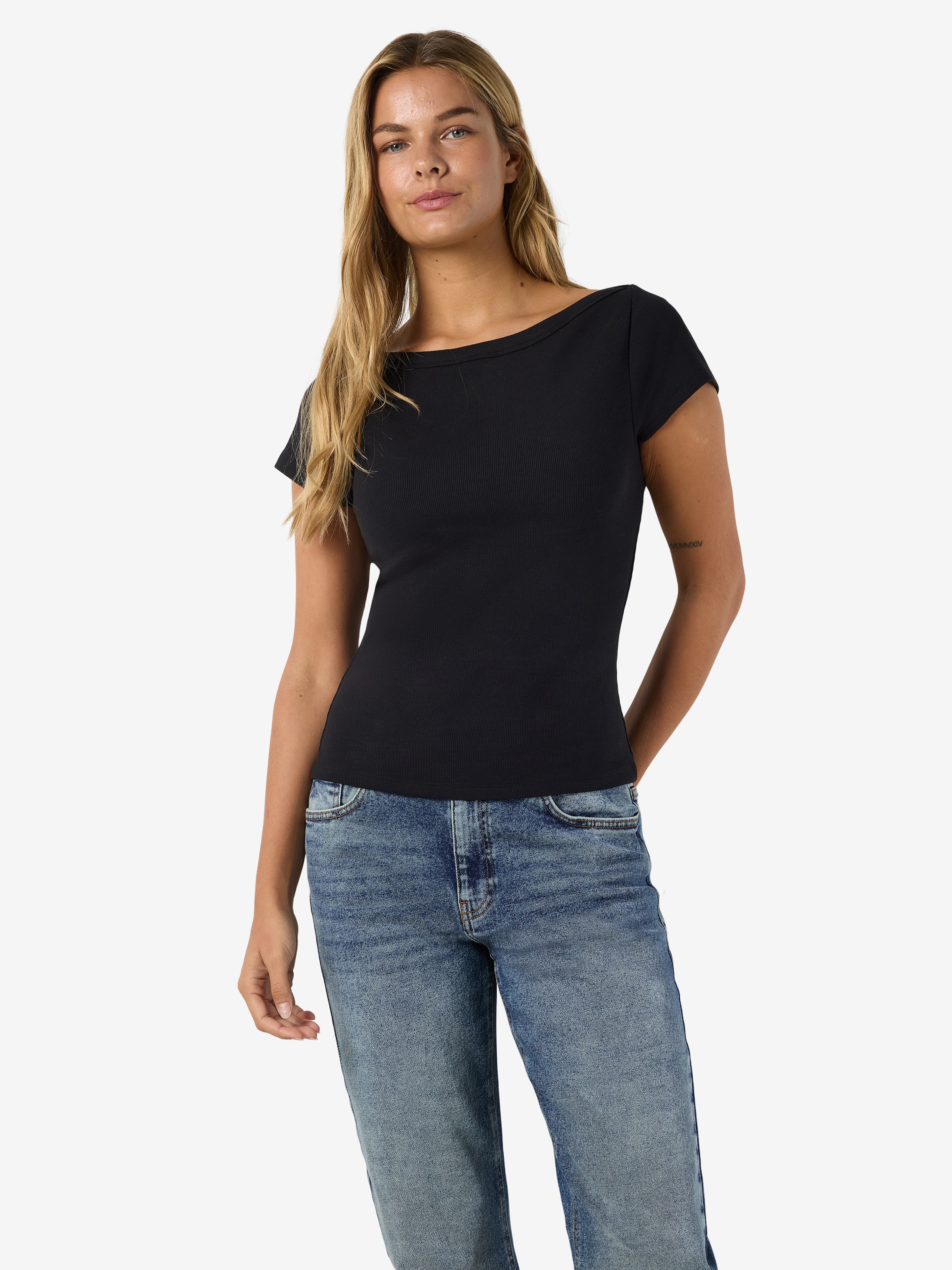 Noisy may Kurzarmshirt »NMMAYA S/S BOATNECK TOP NOOS« Baumwollmischung, regular fit