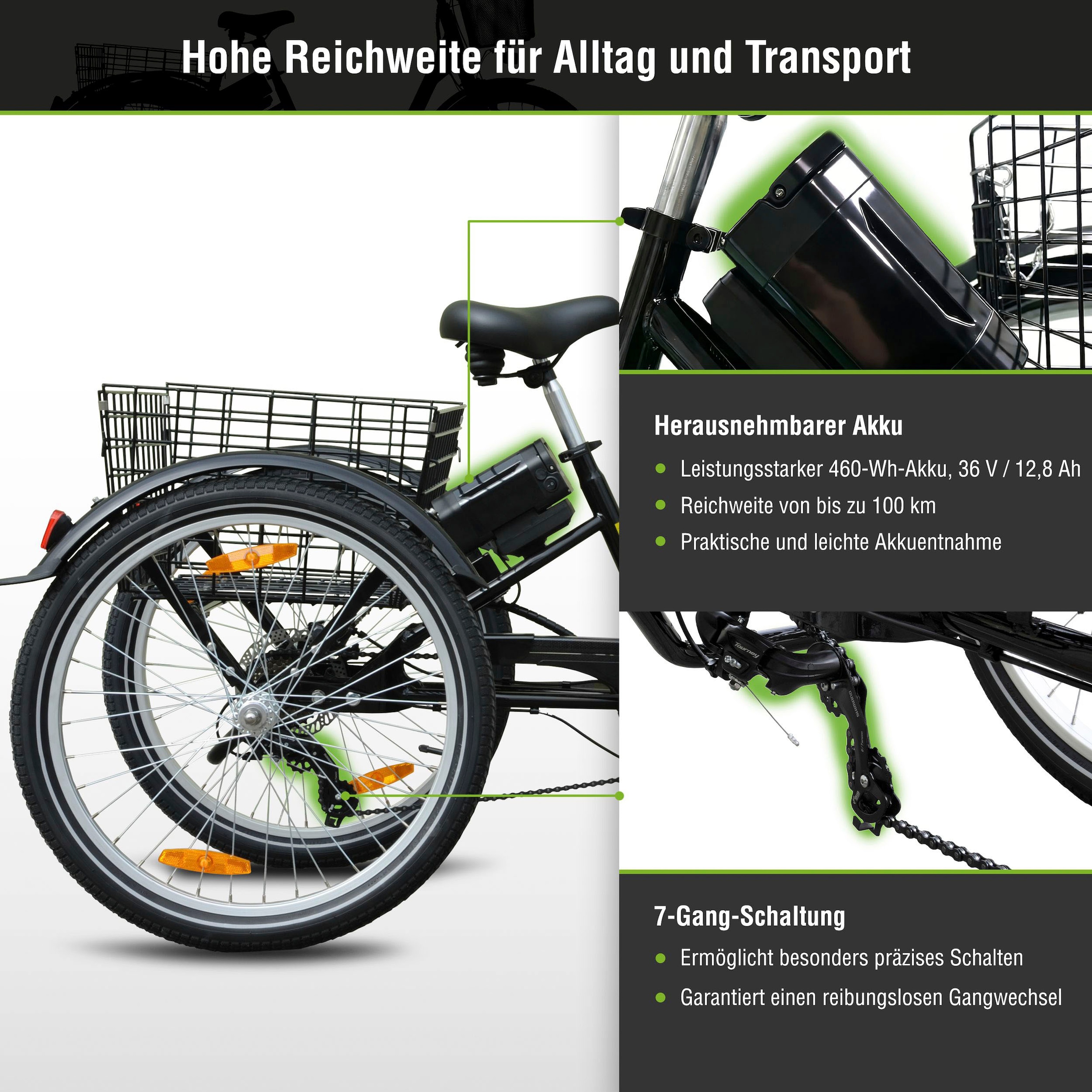 SachsenRad »T3A Trio II Faltbar mit Alarmanlage« 7 Gang Shimano Kettenschaltung Frontmotor 250 W