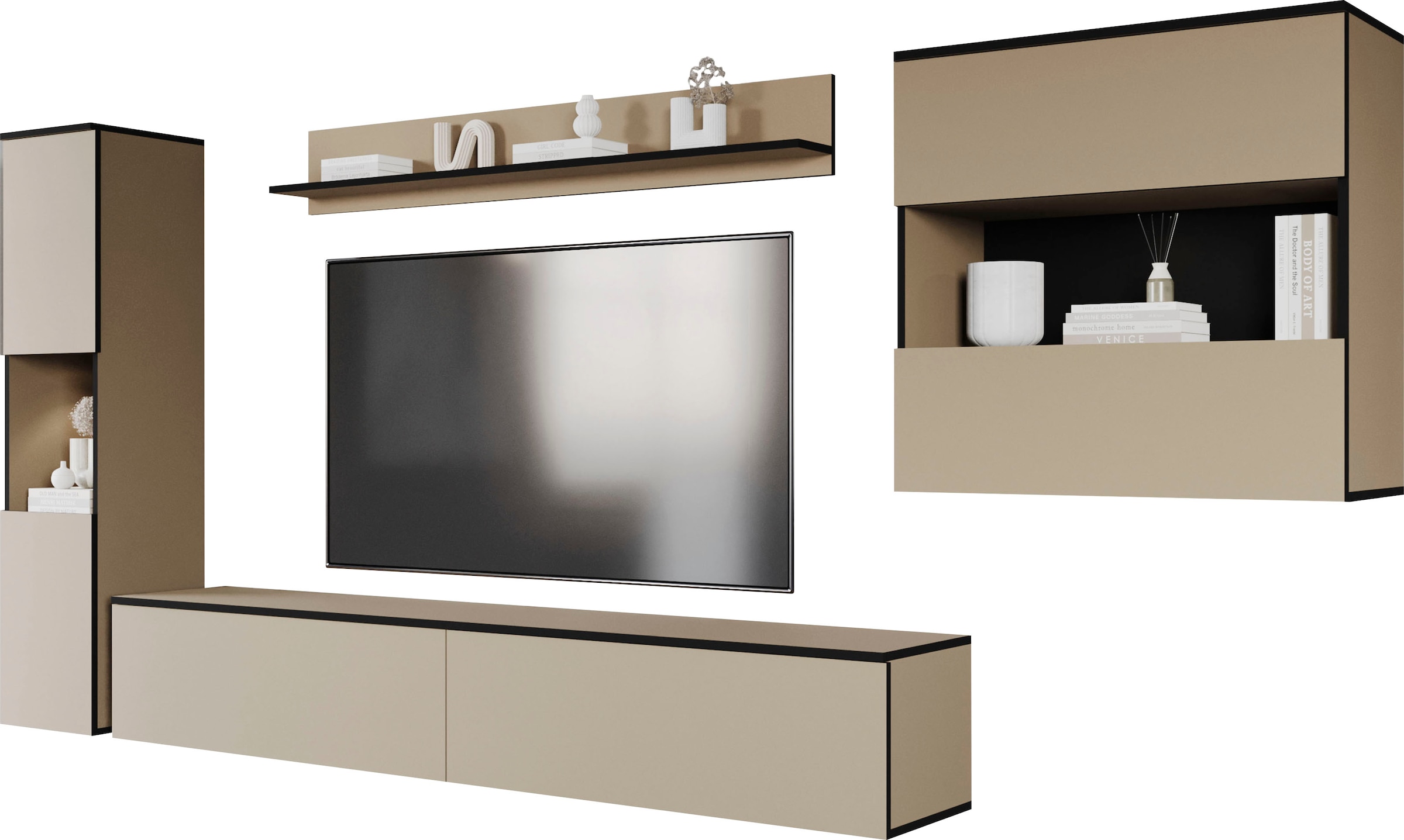 INOSIGN Wohnwand »PARIS«, (Komplett-Set, 4 St.), TV-Wand 300cm breite, grifflose Design, stehend und hängend montierbar