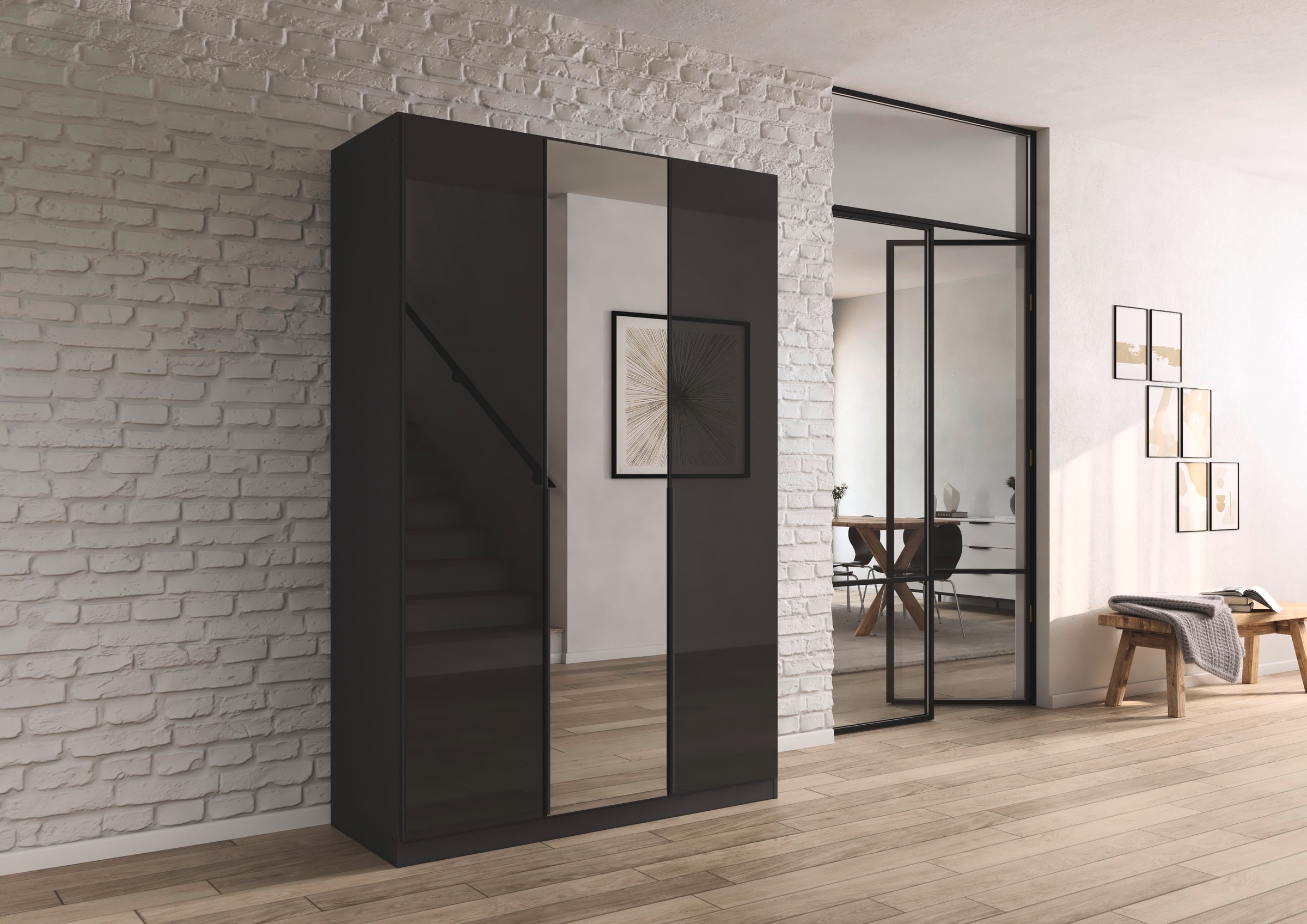 rauch Drehtürenschrank »Kleiderschrank Kleiderschränke Schrank Garderobe AGORDO mit Glasfront«, (in zwei Griff-Farben), durchdachte Innenausstattung, in 6 Breiten und 2 Höhen MADE IN GERMANY