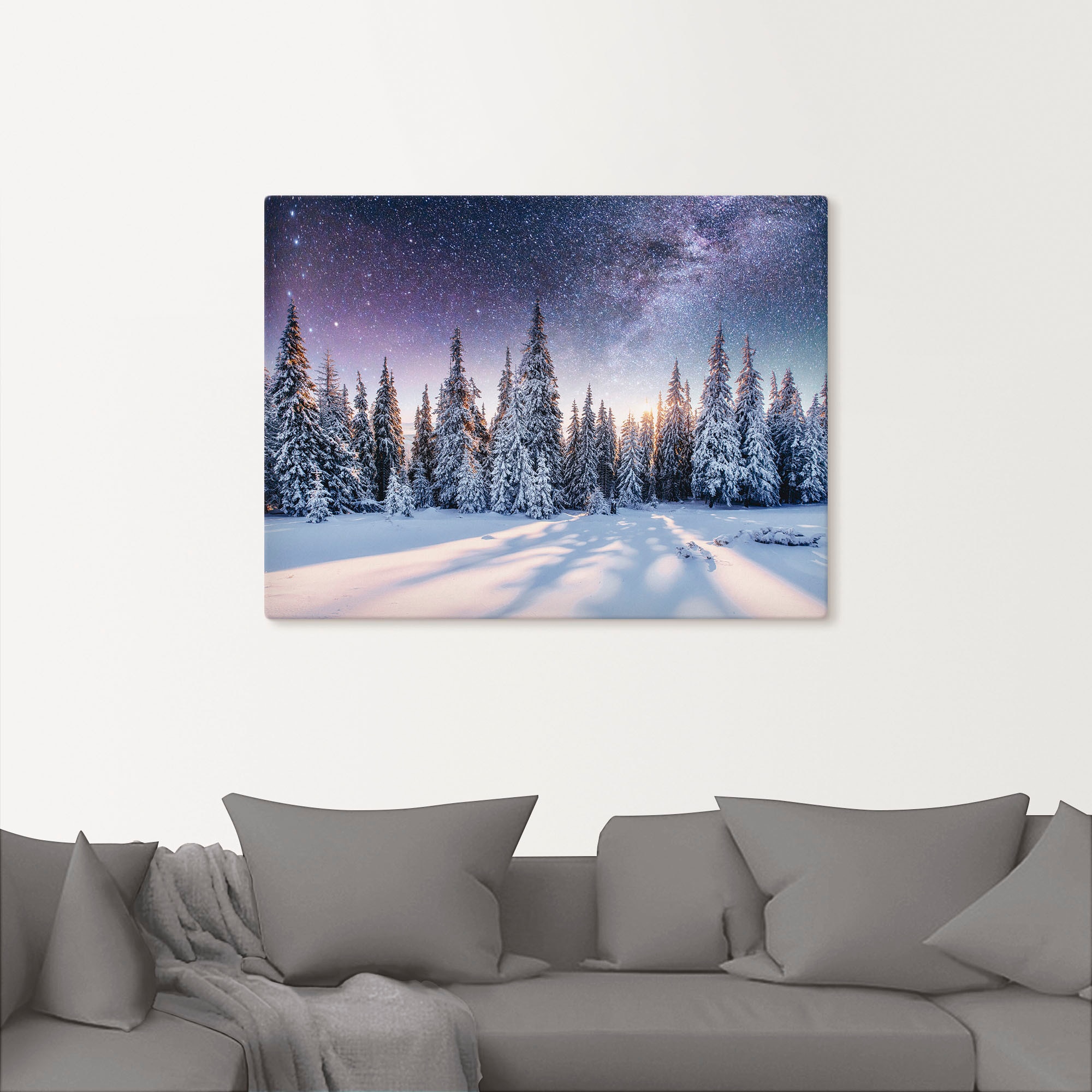 Artland Wandbild "Tannenwald im Schnee vorm Sternenhimmel", Berge & Alpenbi günstig online kaufen